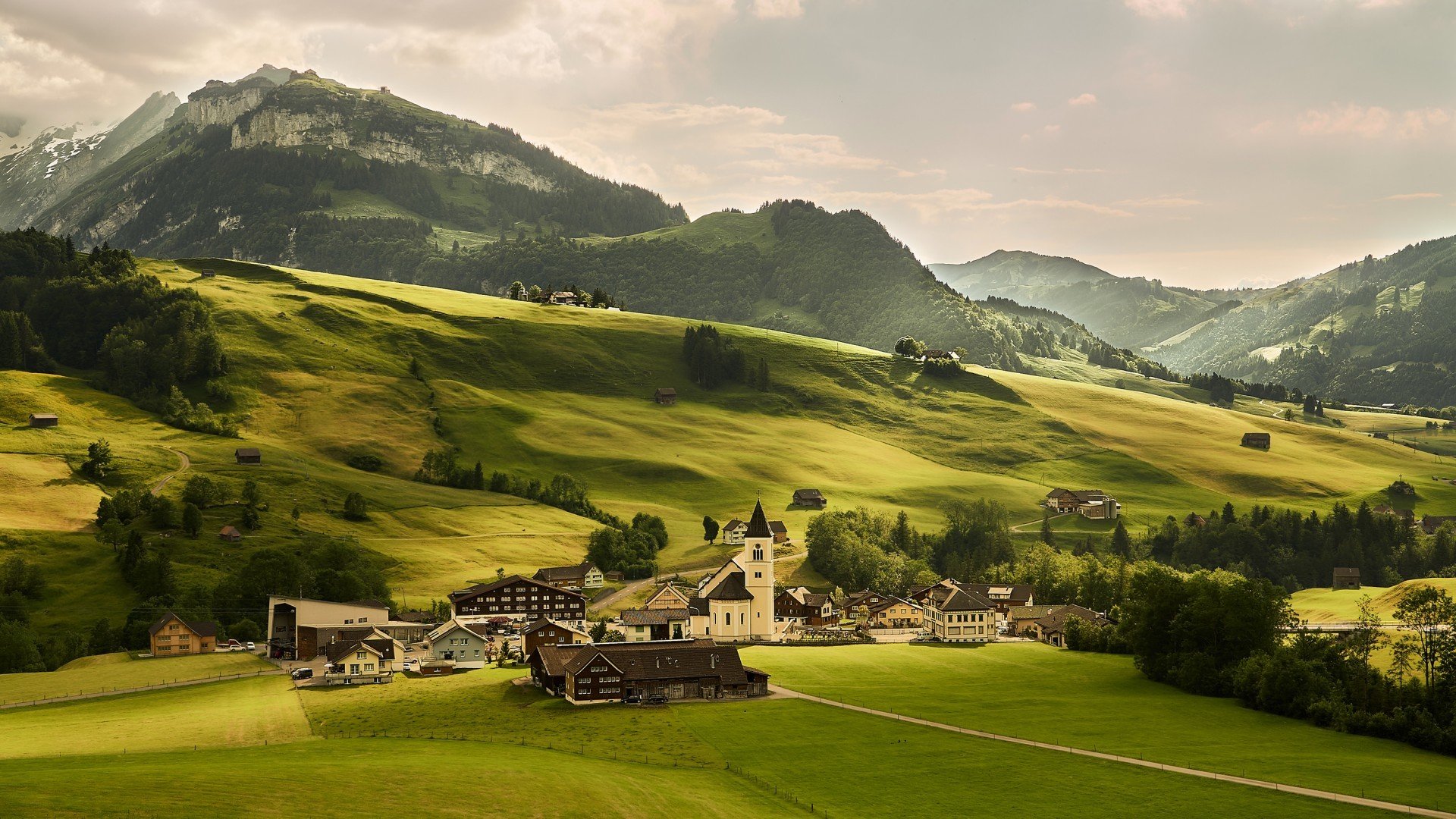 春意盎然,绿色,草地,建筑,乡村