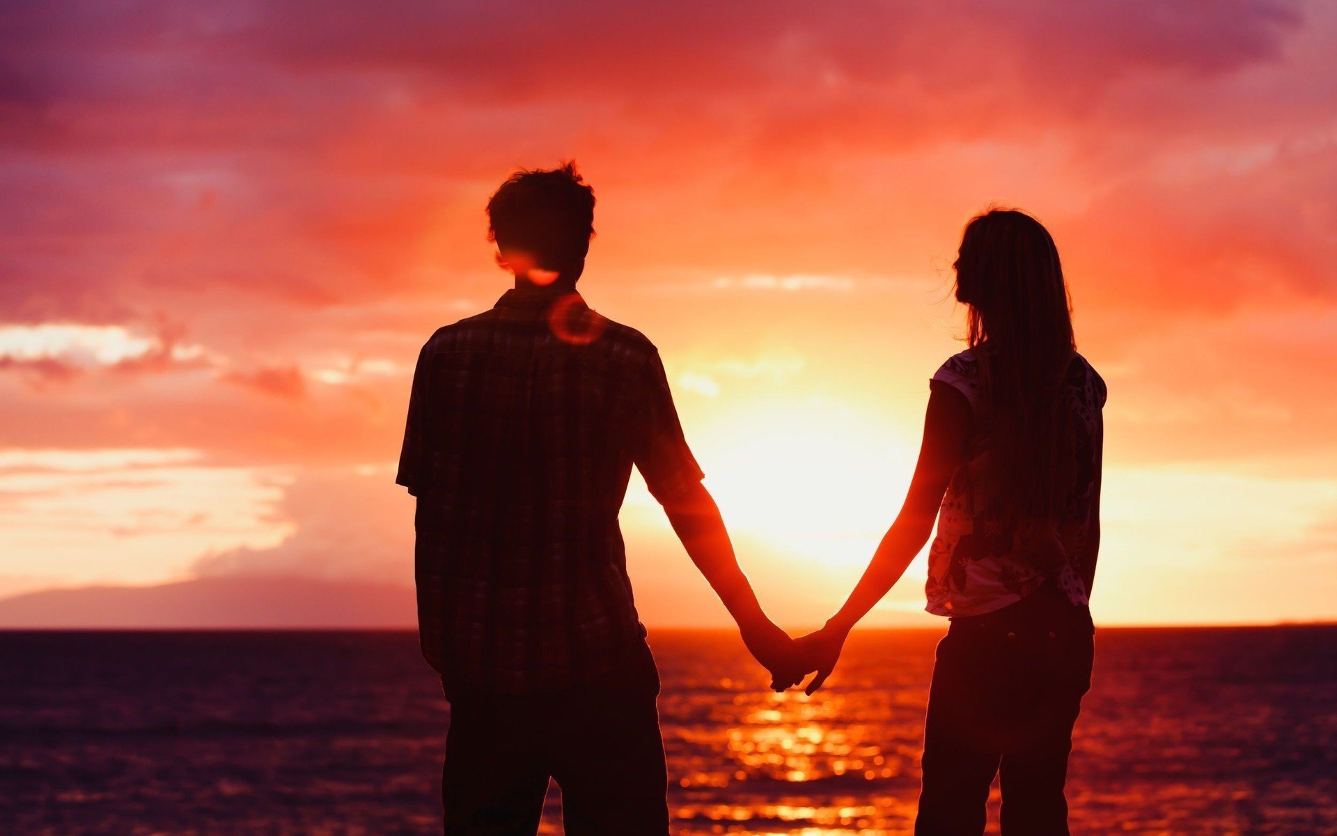 唯美温馨,情侣,黄昏,牵手