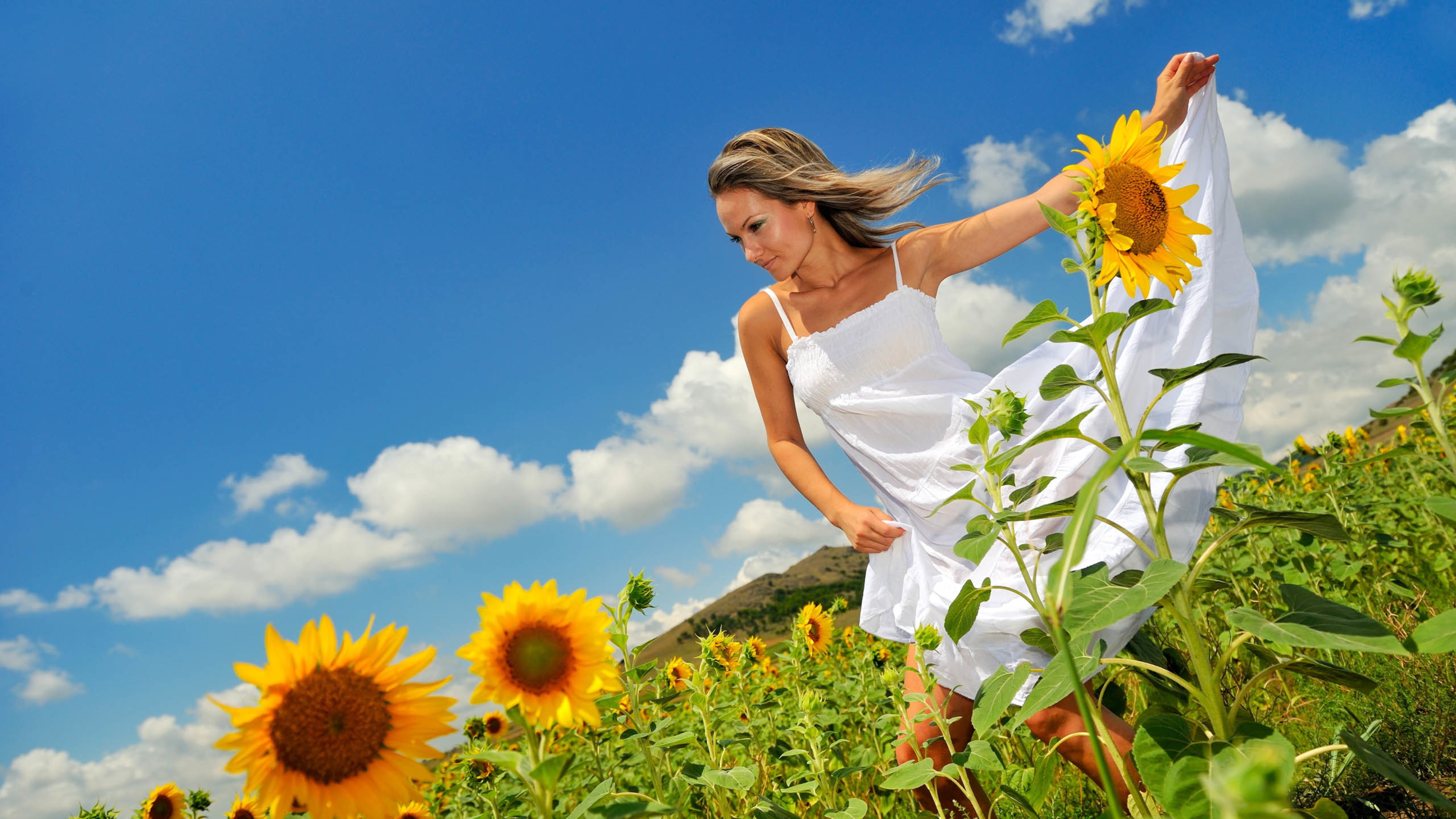 美女,欧美,太阳花,向日葵