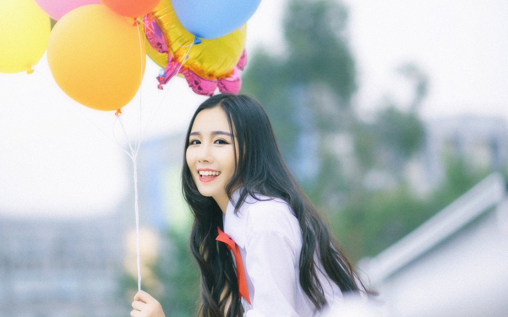 清纯,校服少女户外写真,气球