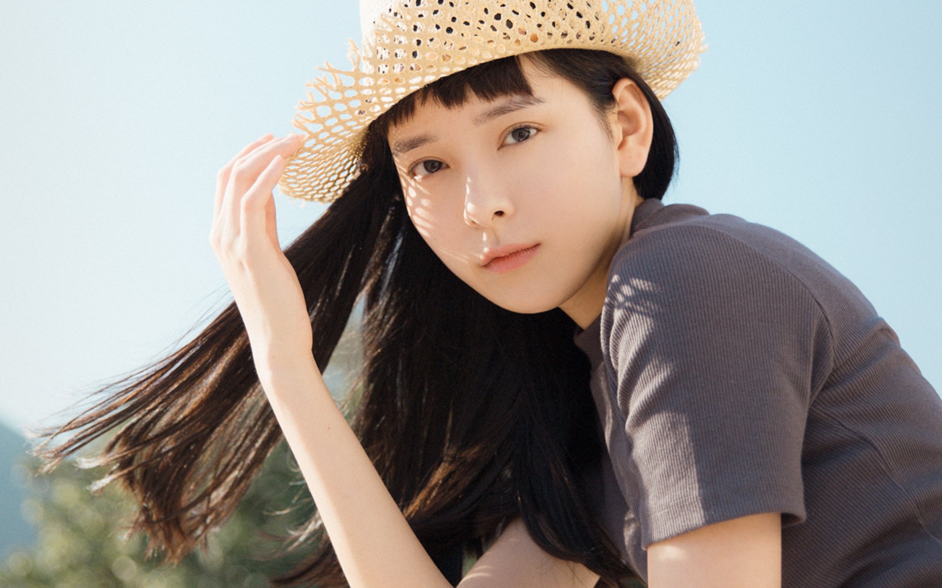 清纯,夏日,草帽,阳光