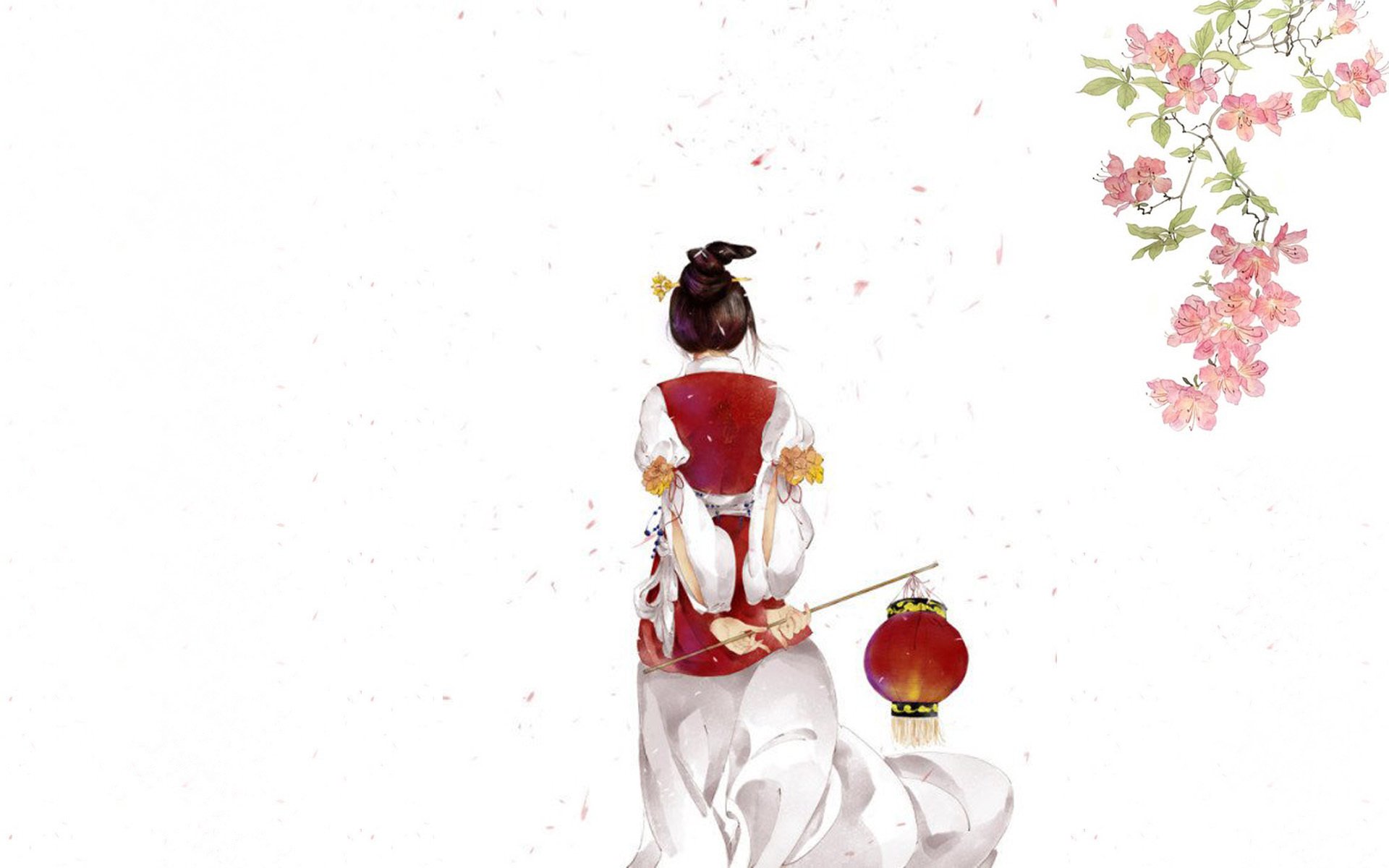 手绘,古风,灯笼,桃花