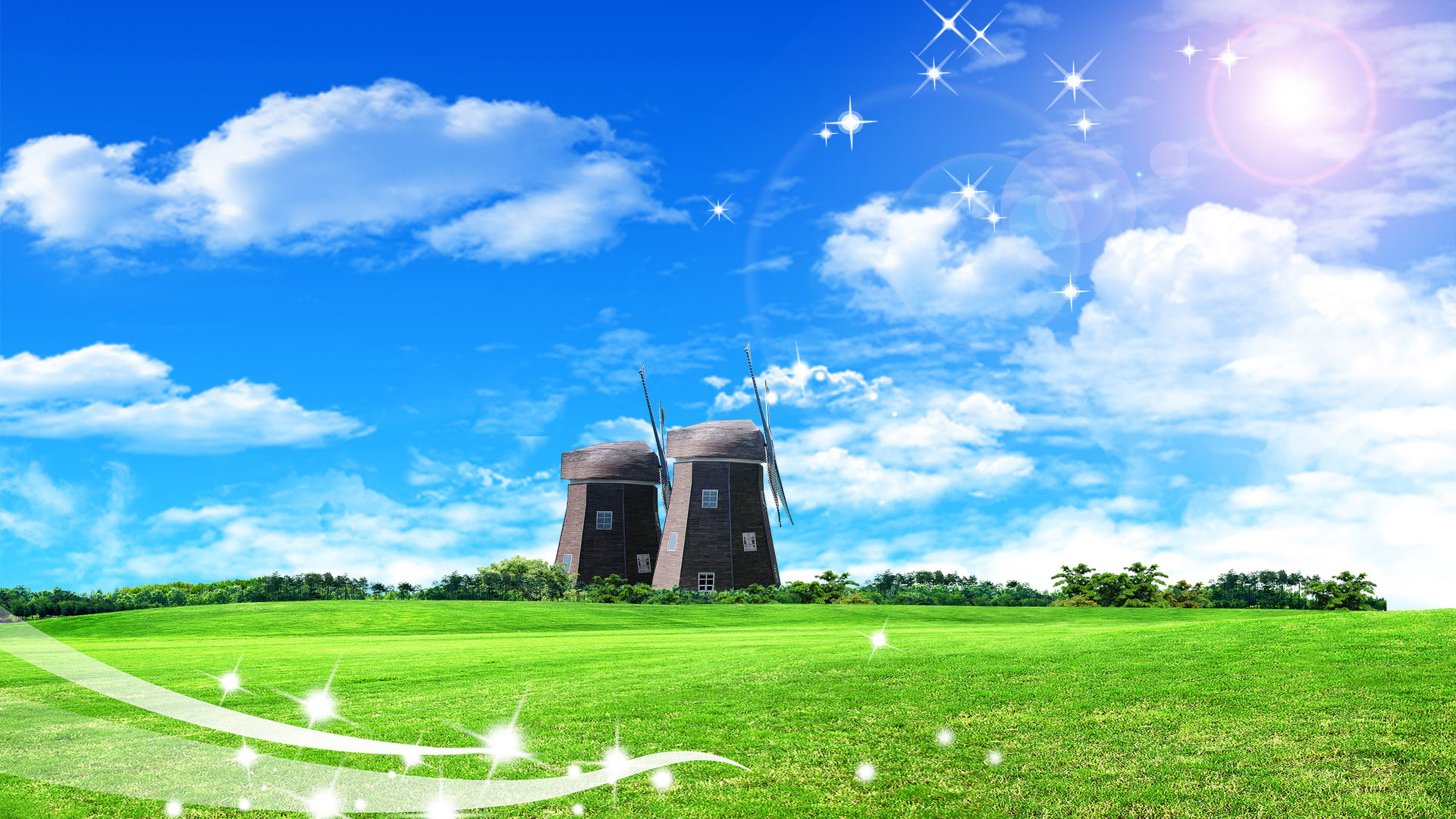 星光,风车,草地