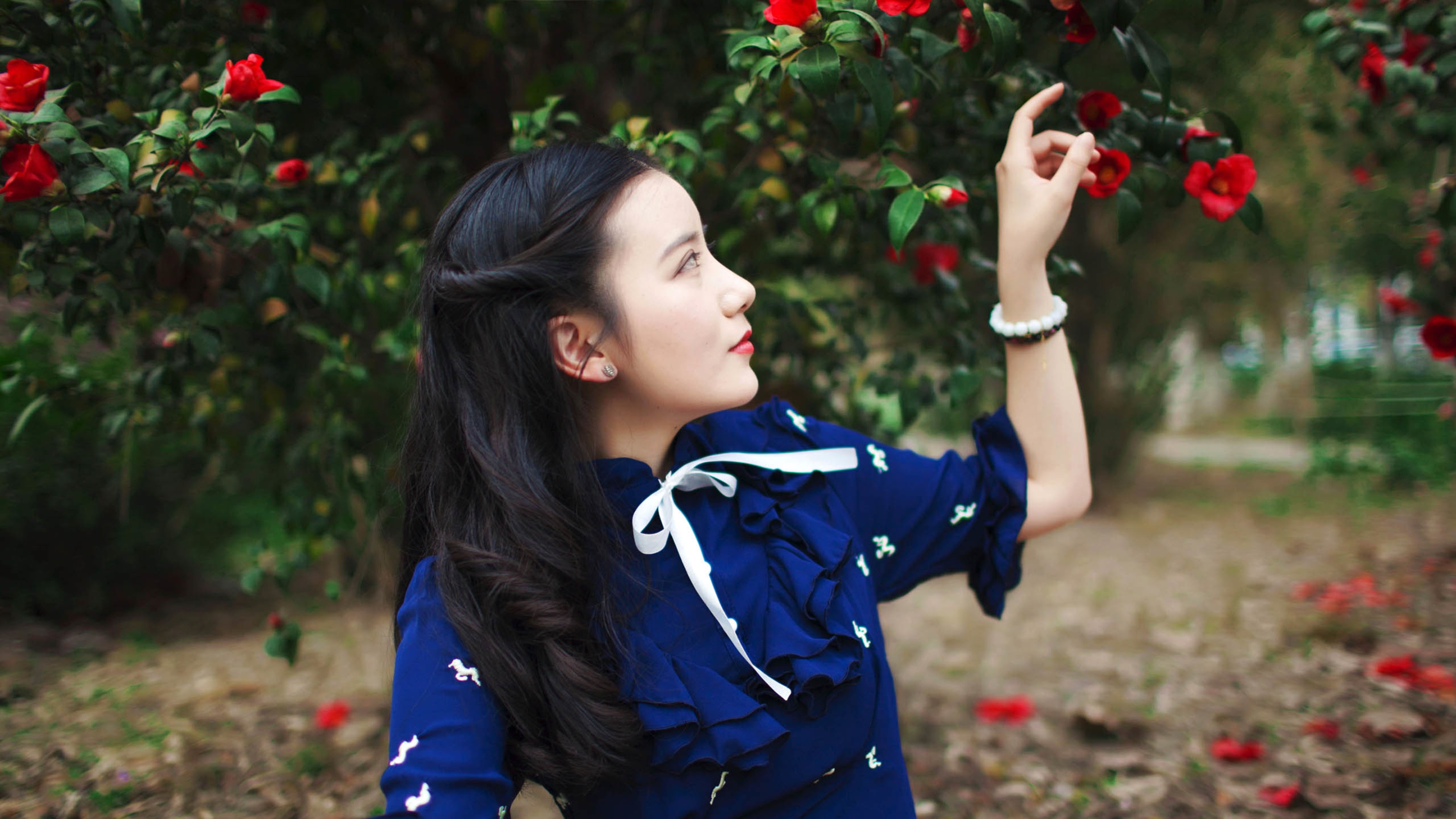 摘玫瑰花的女孩