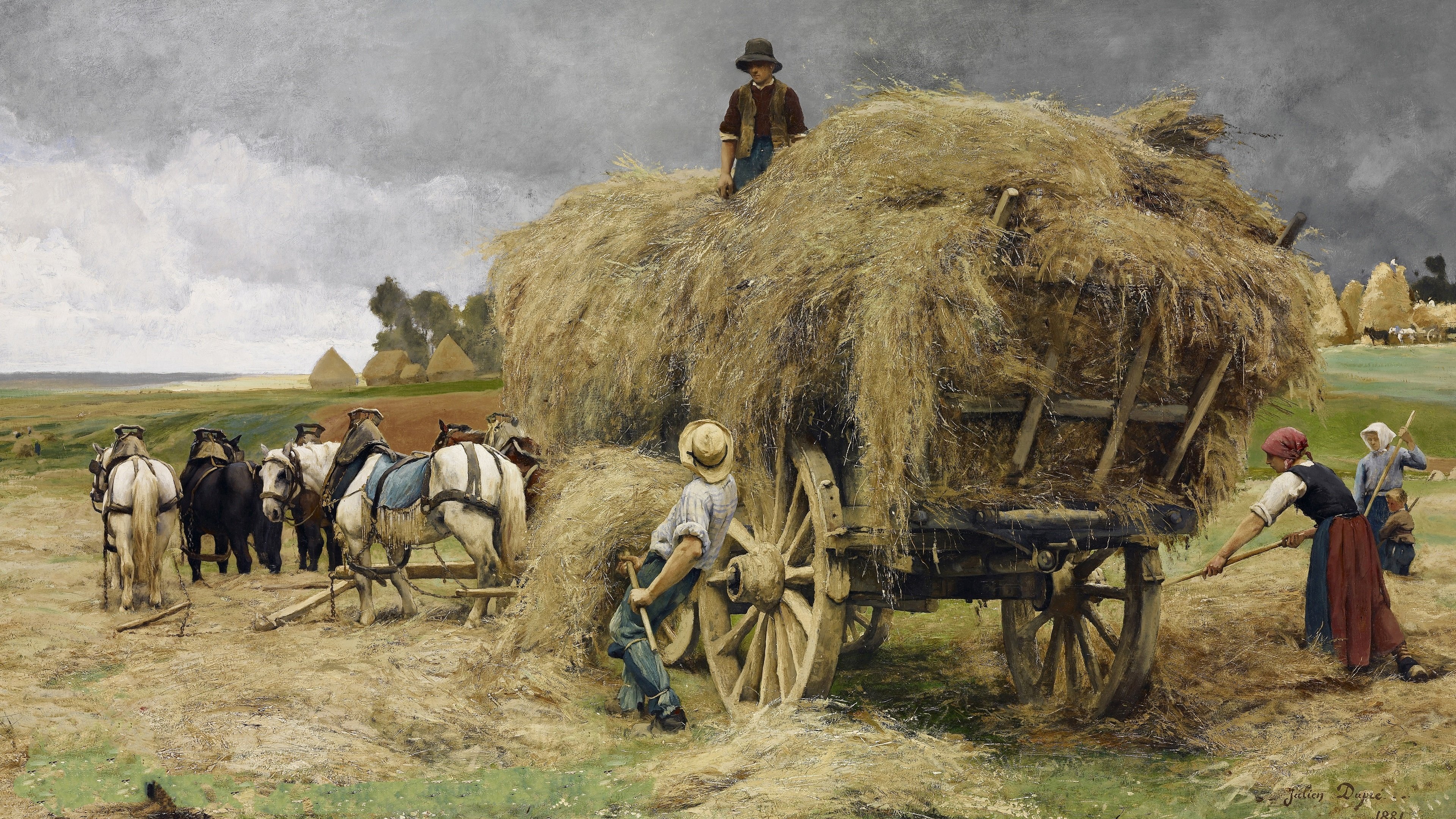 油画,收割,马车