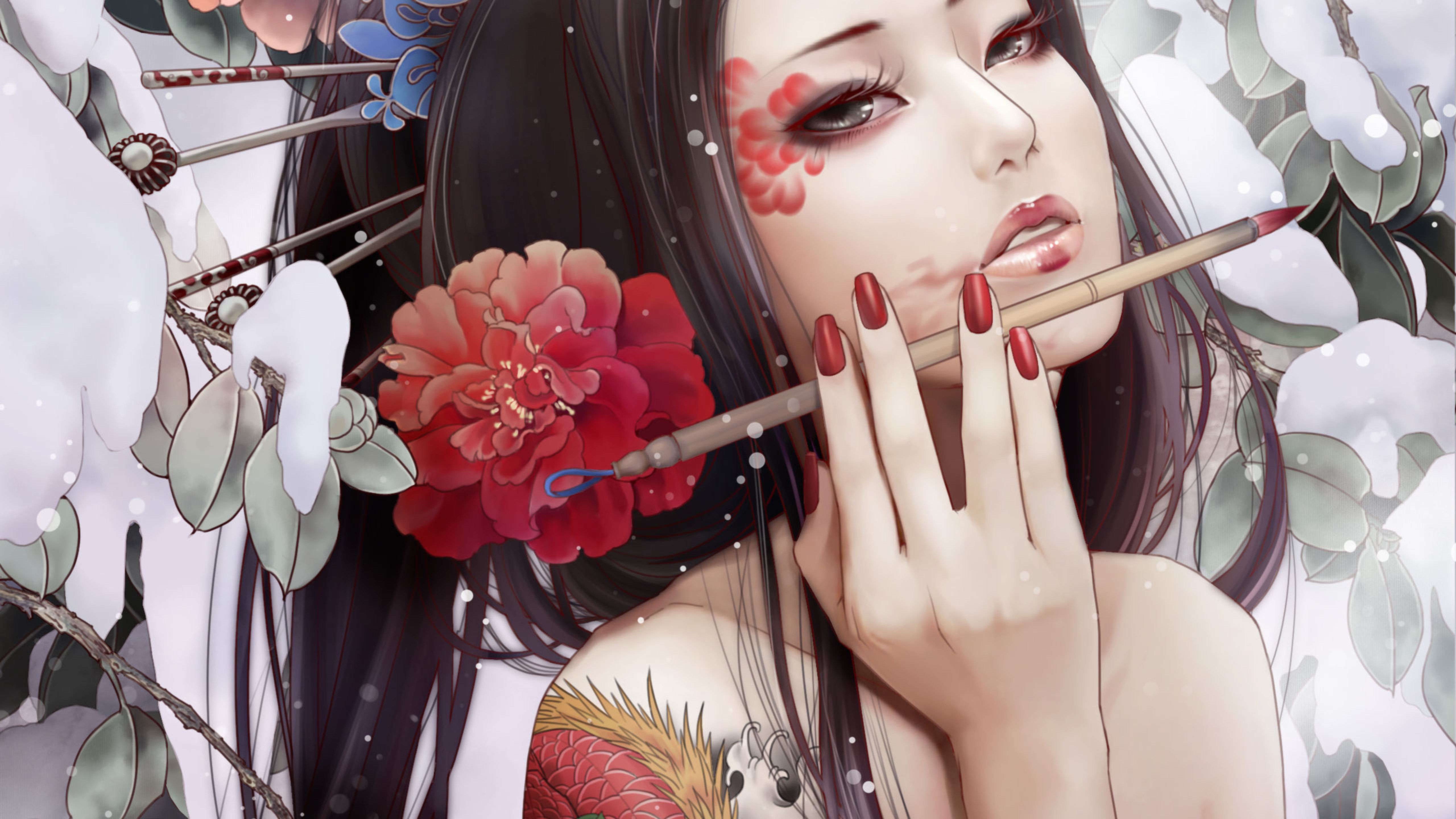 水墨风,手绘美女