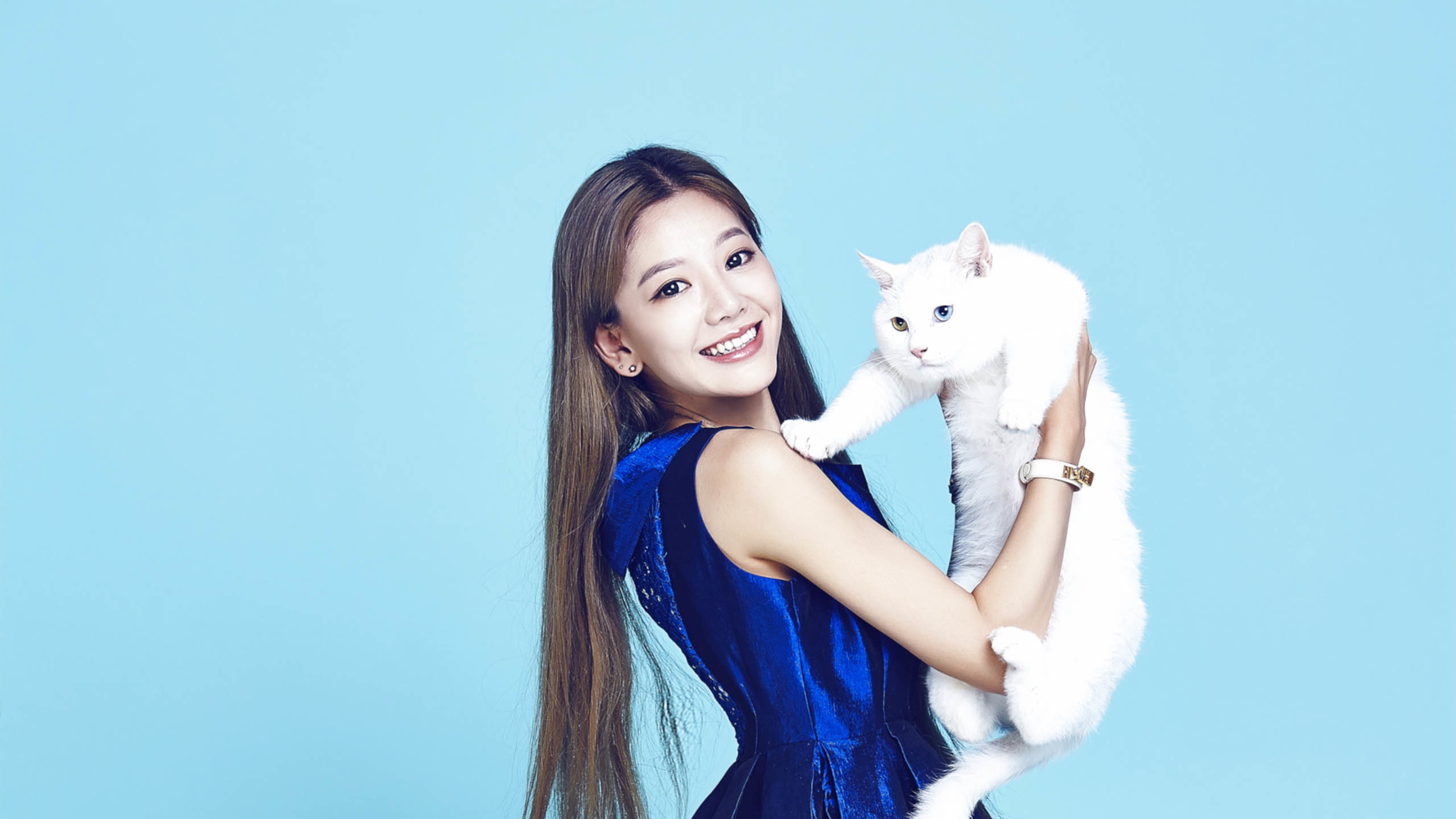 美女和白色猫咪