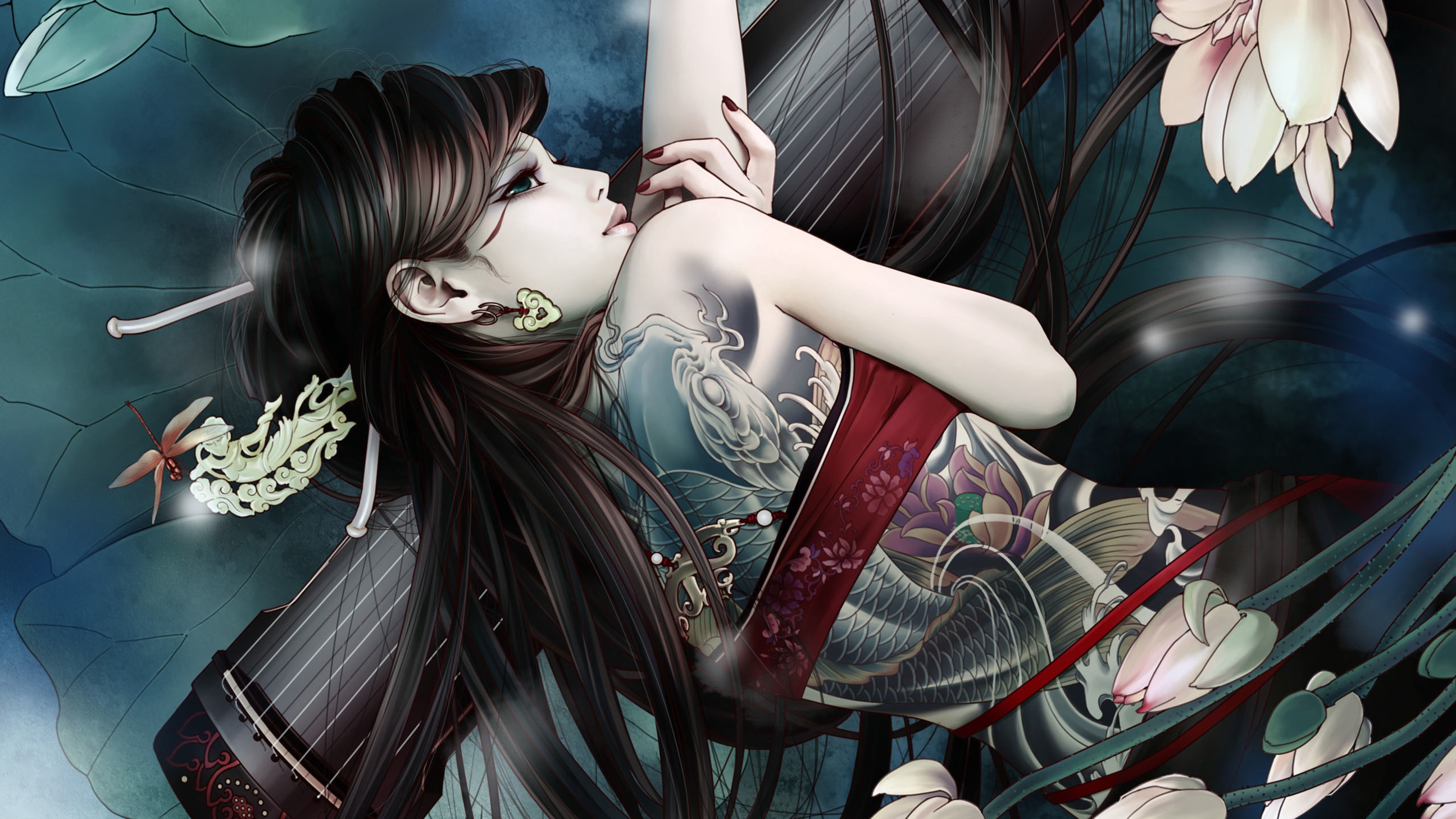 手绘的古风纹身女孩