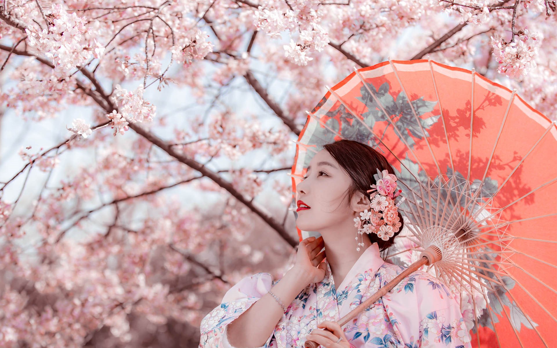 文艺古风,桃花,意境,唯美,和服