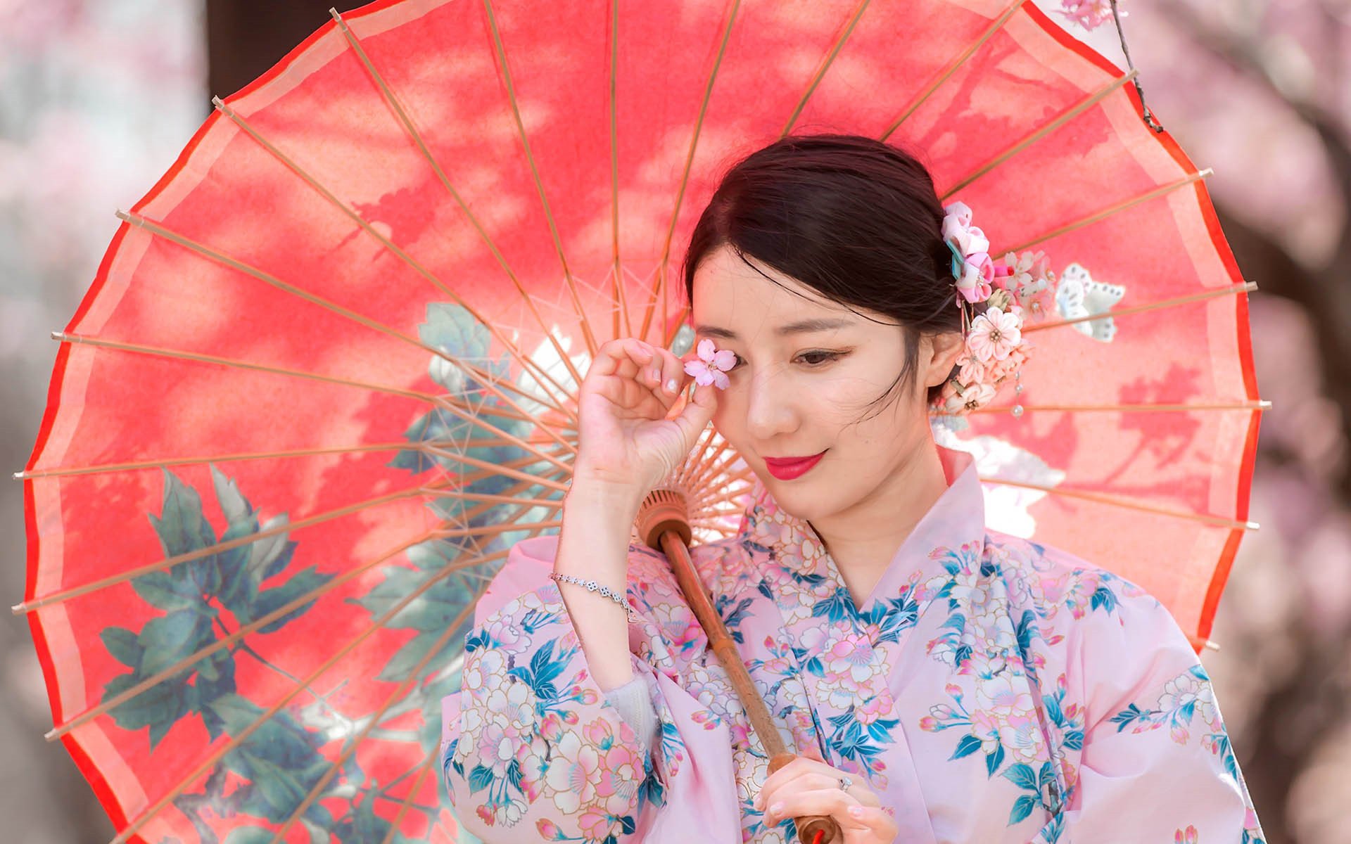 文艺古风,桃花,意境,唯美,和服