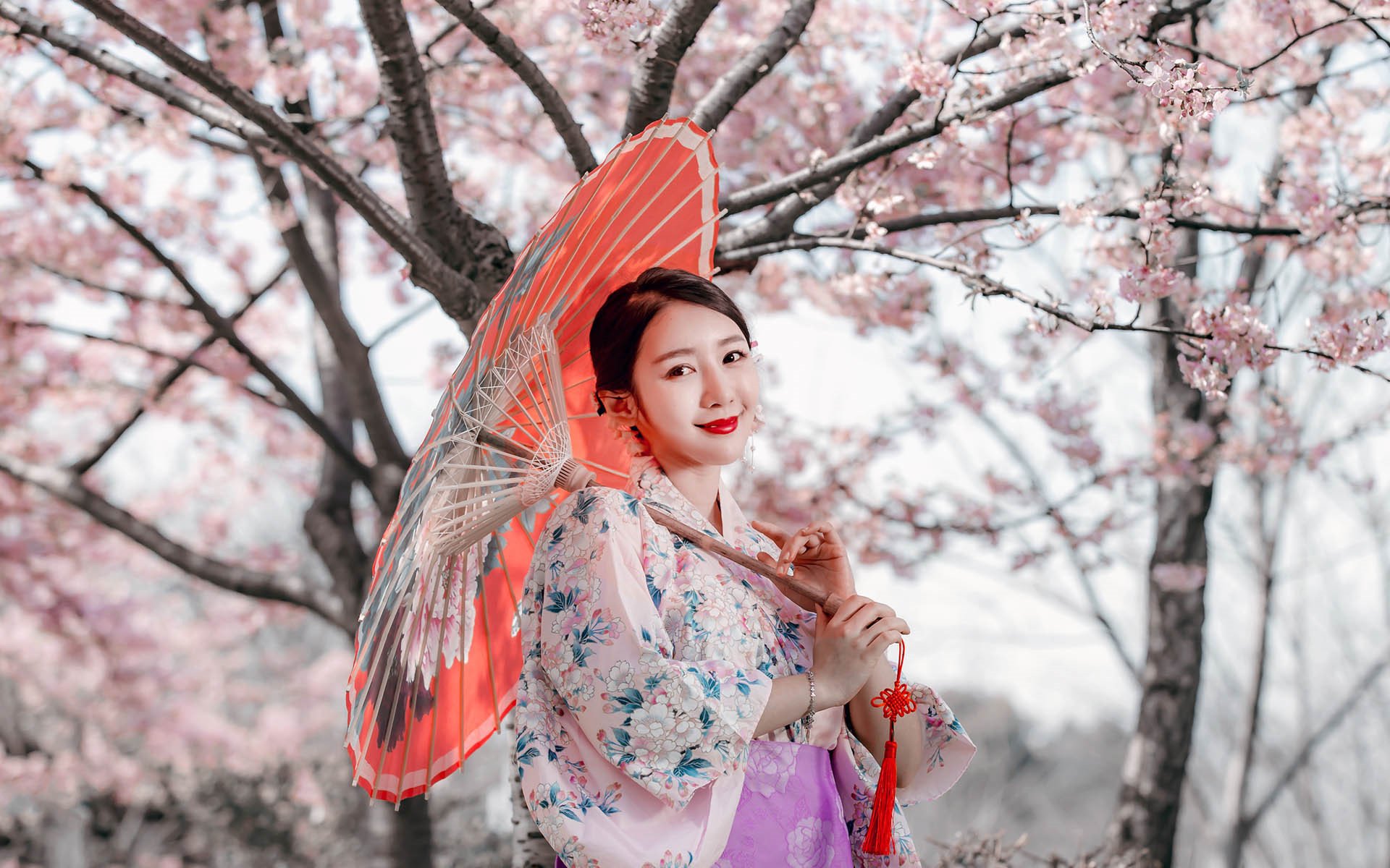 文艺古风,桃花,意境,唯美,和服