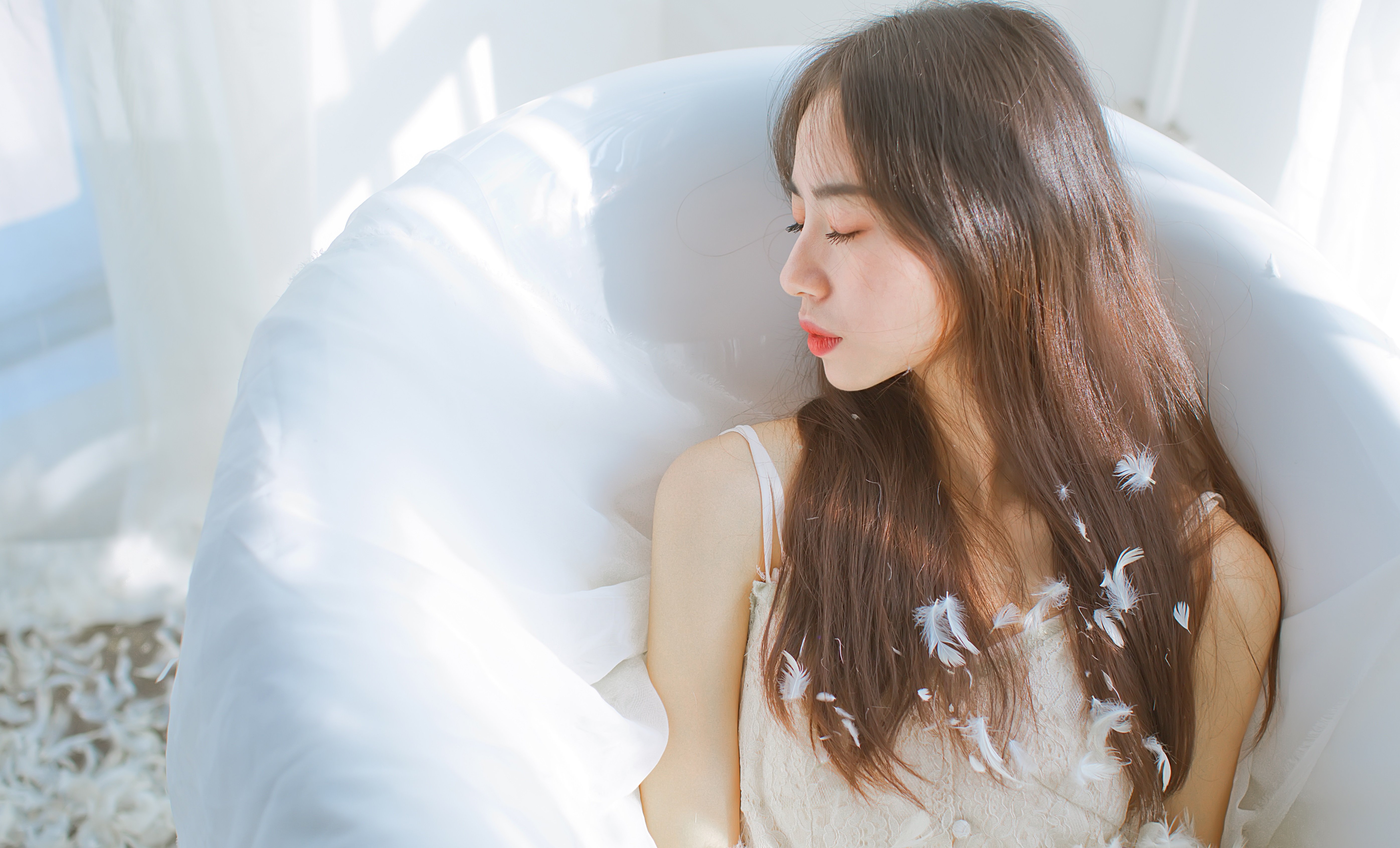 清纯,浴缸,羽毛