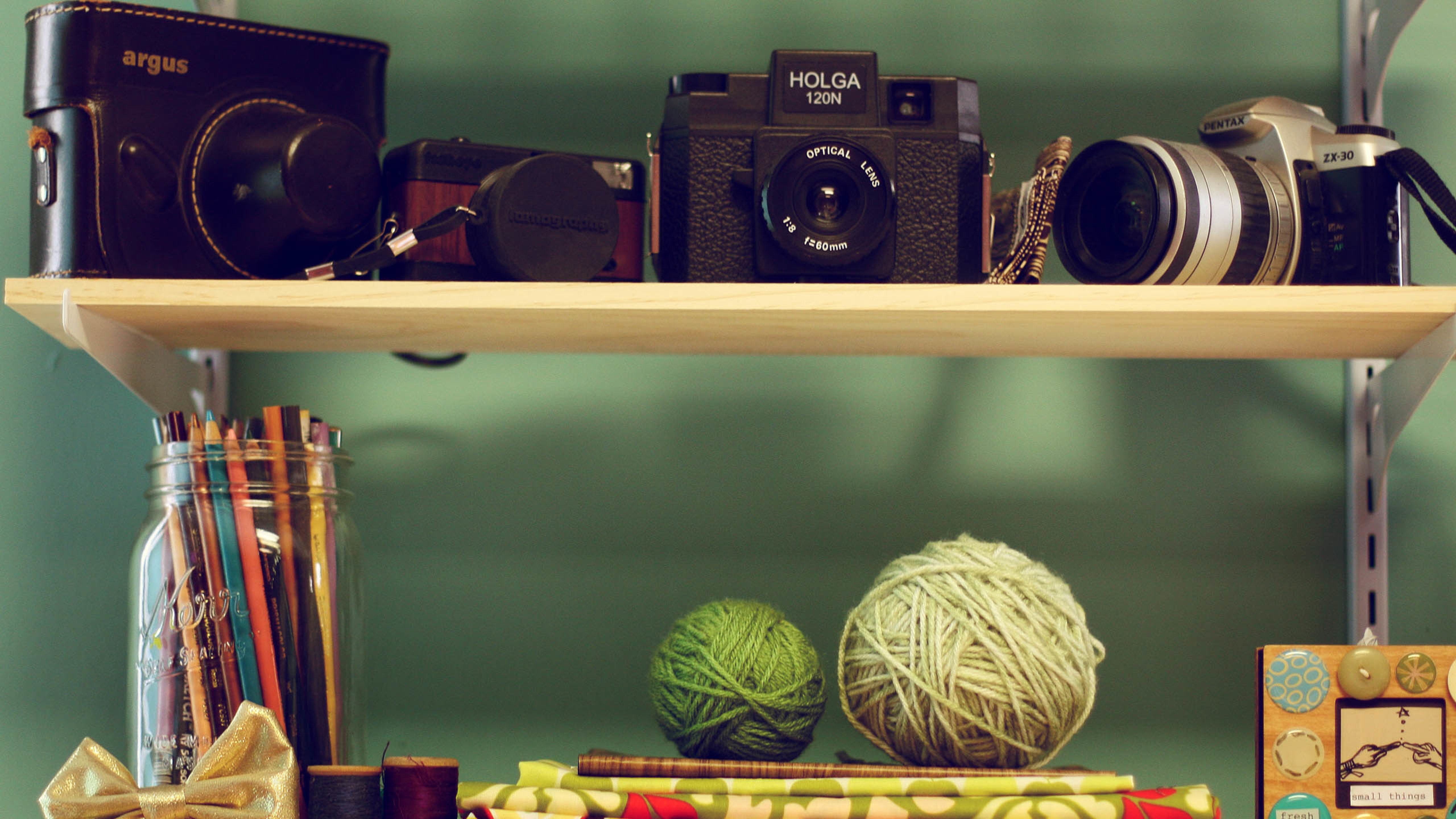 相机,毛线,铅笔,小清新,绿色,复古