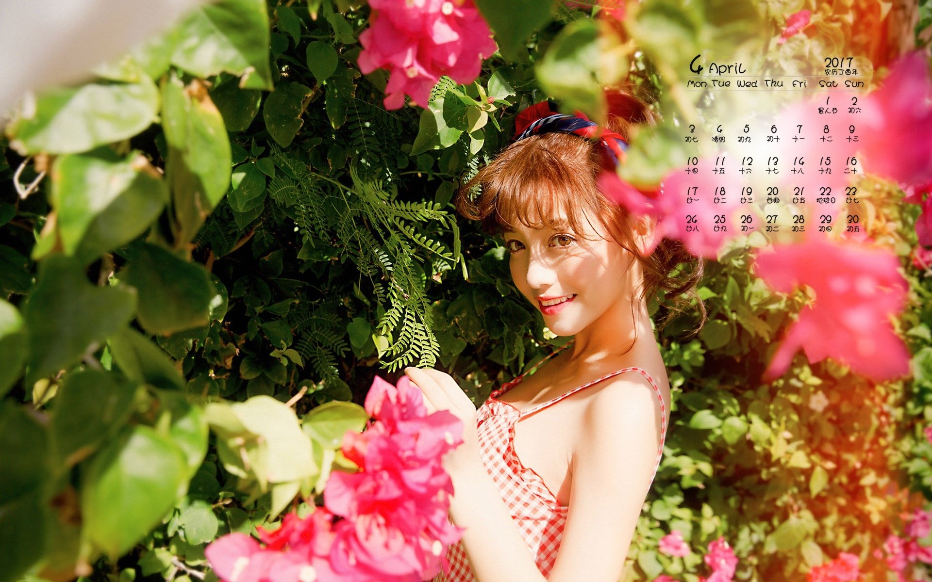 2017年4月,花丛,美女