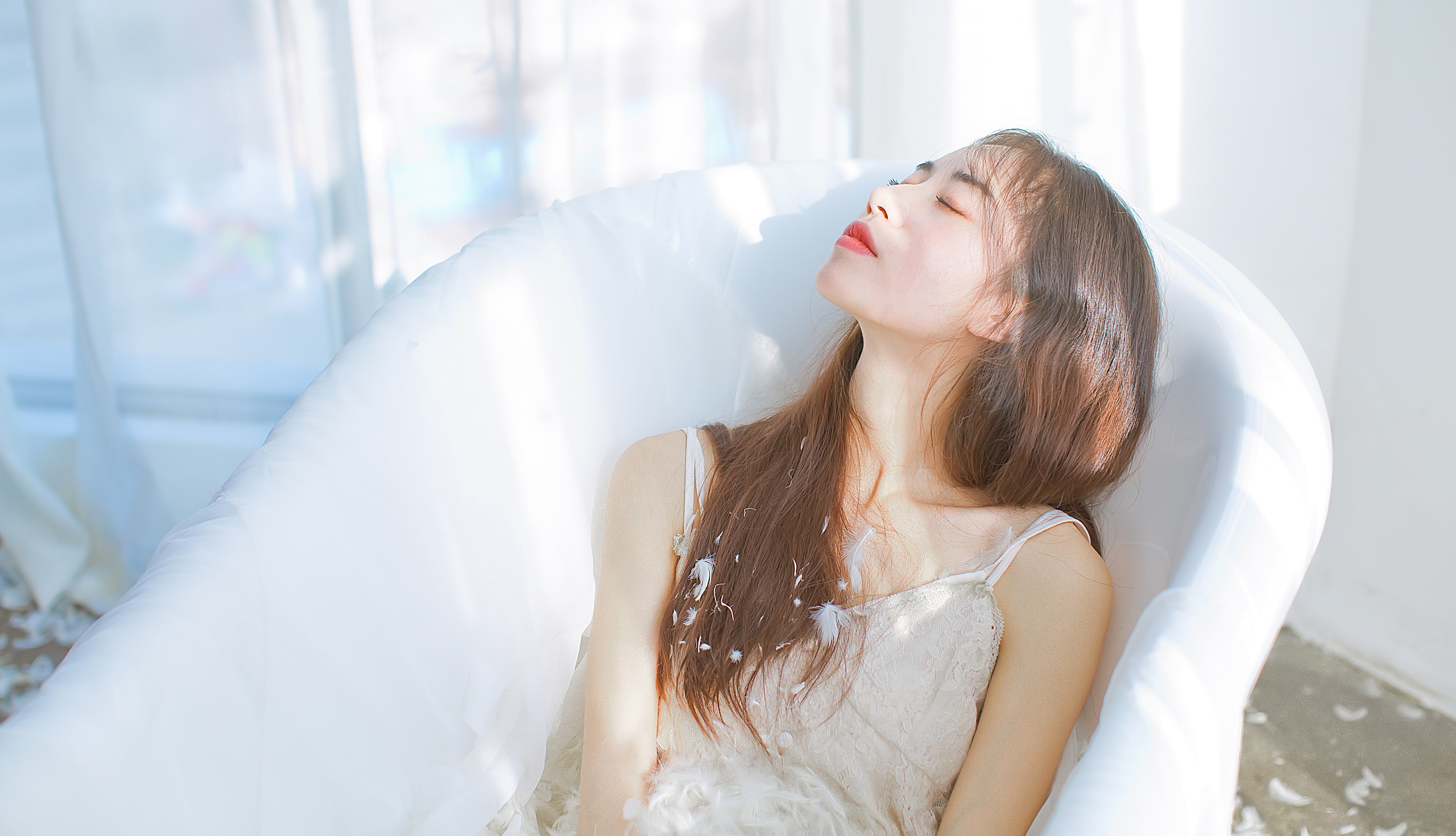 清纯,浴缸,羽毛