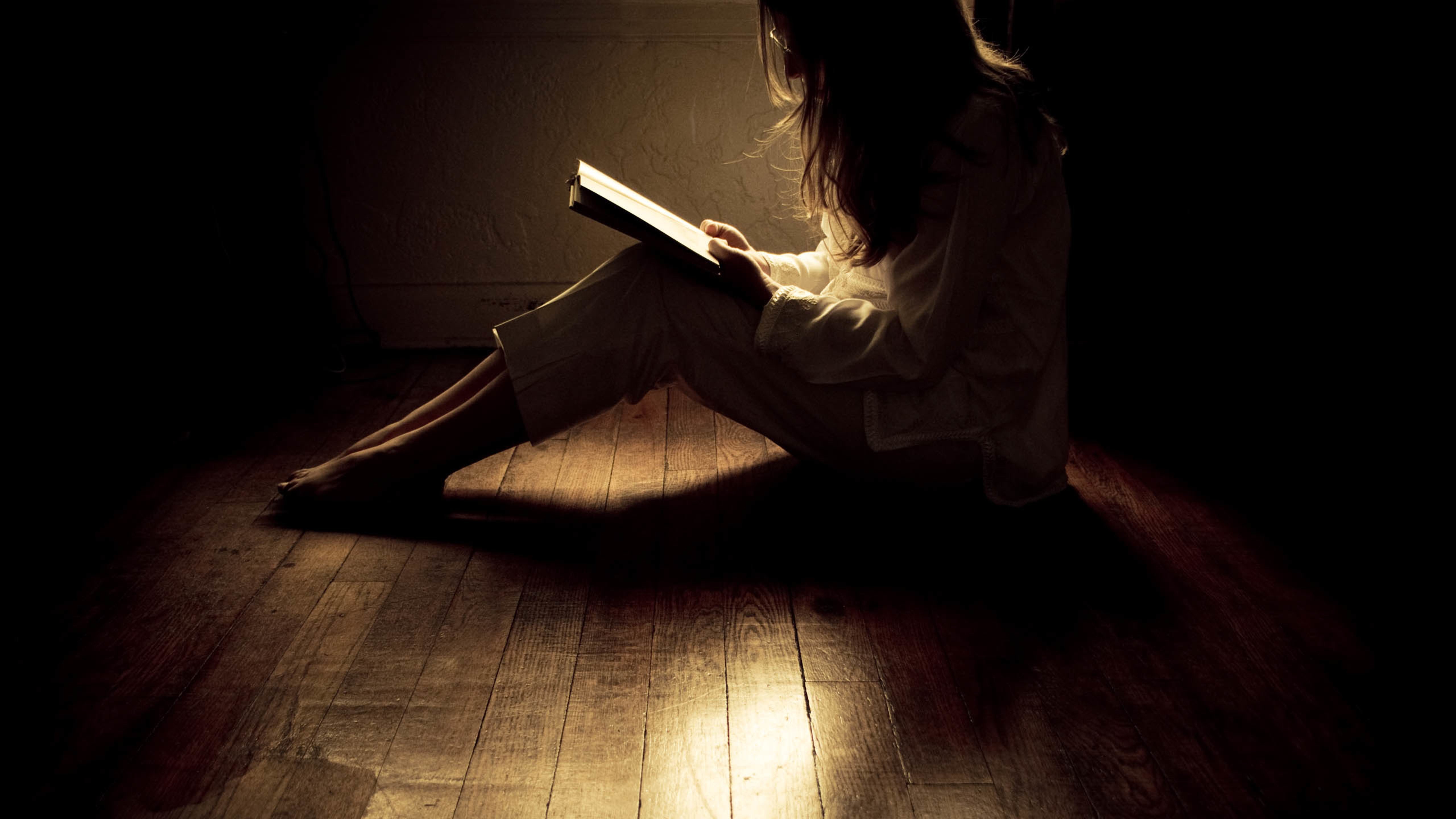 女孩,阅读,地板