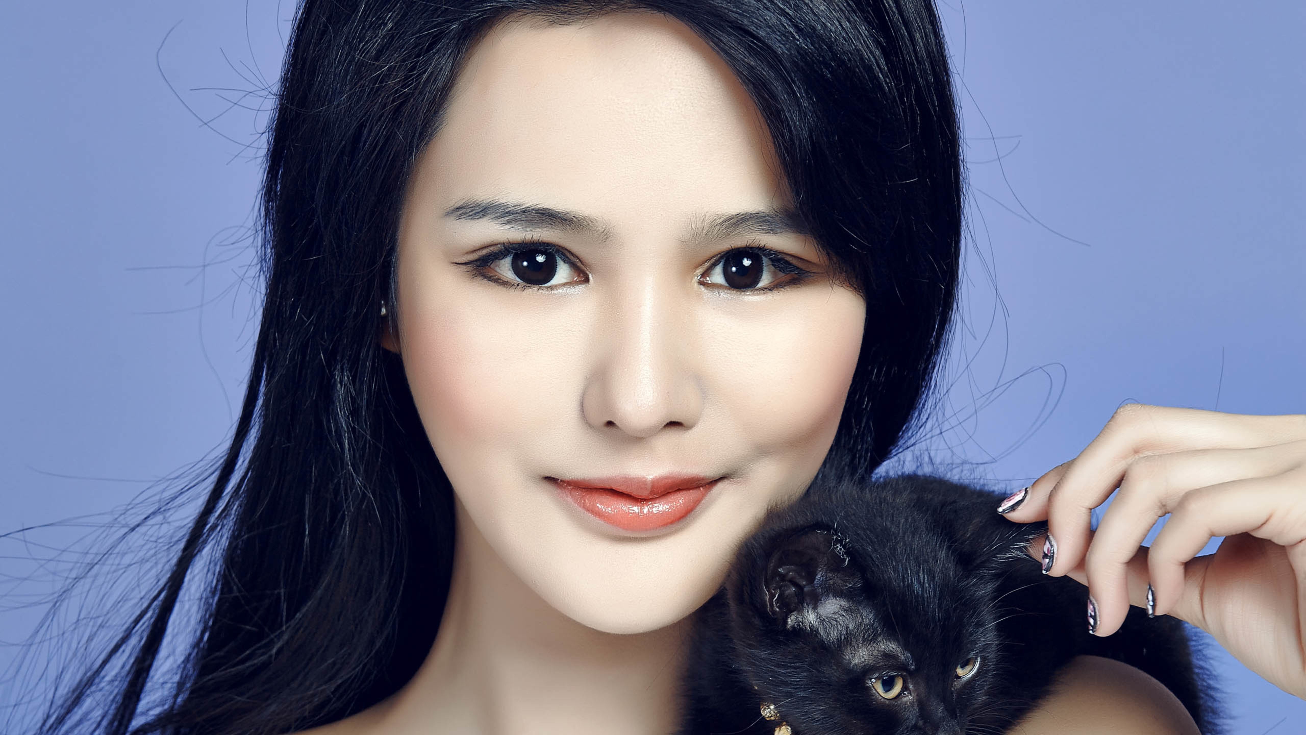 美女,黑猫,精致