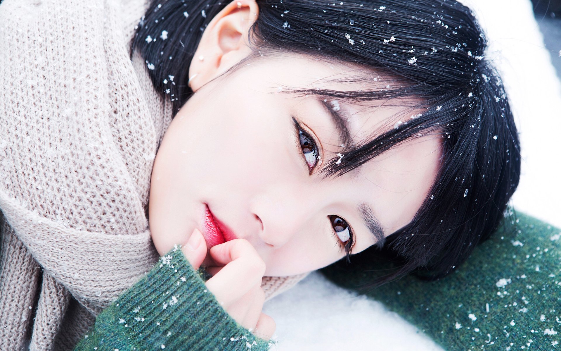 清纯,文艺短发,雪景意境