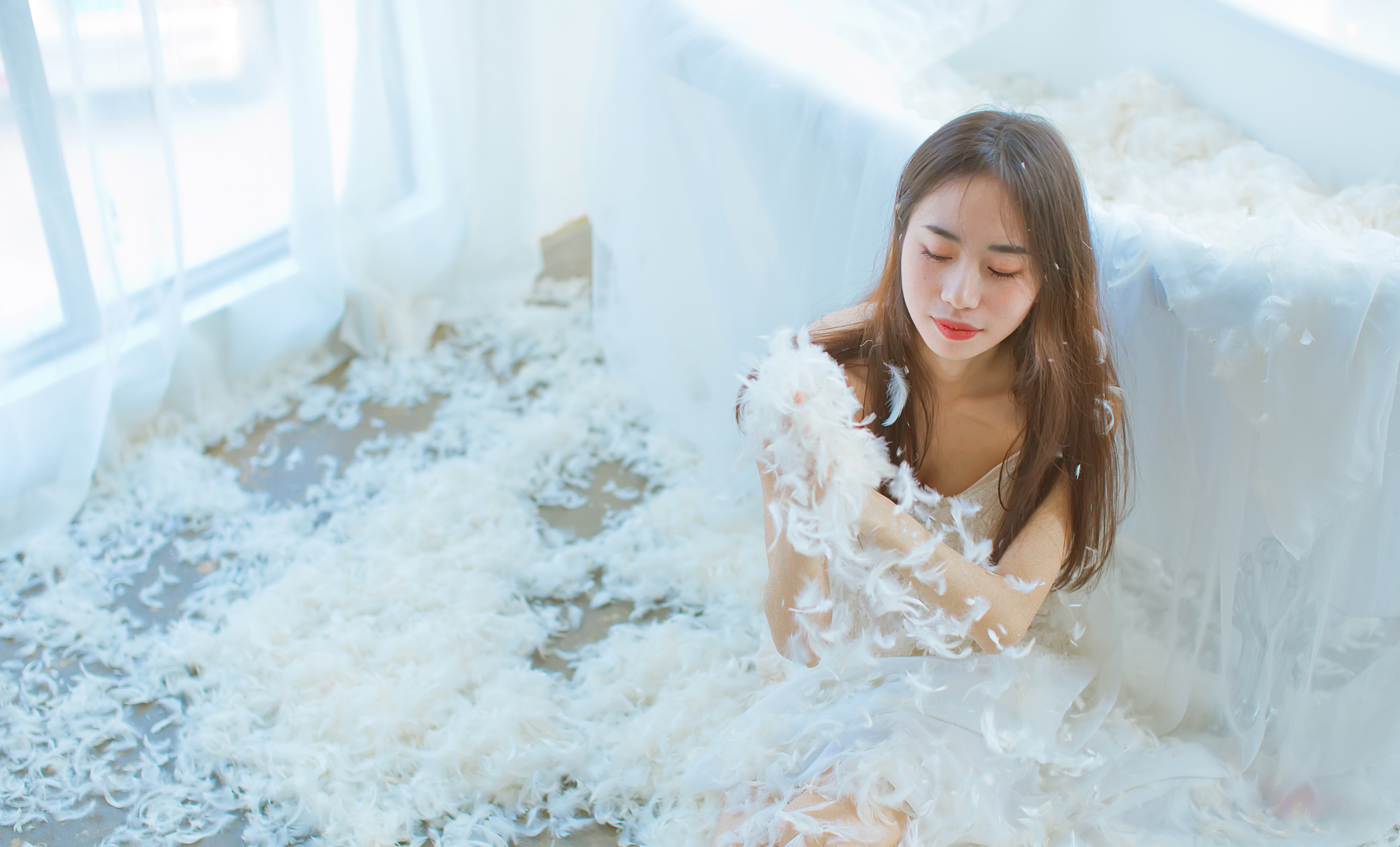 清纯,浴缸,羽毛