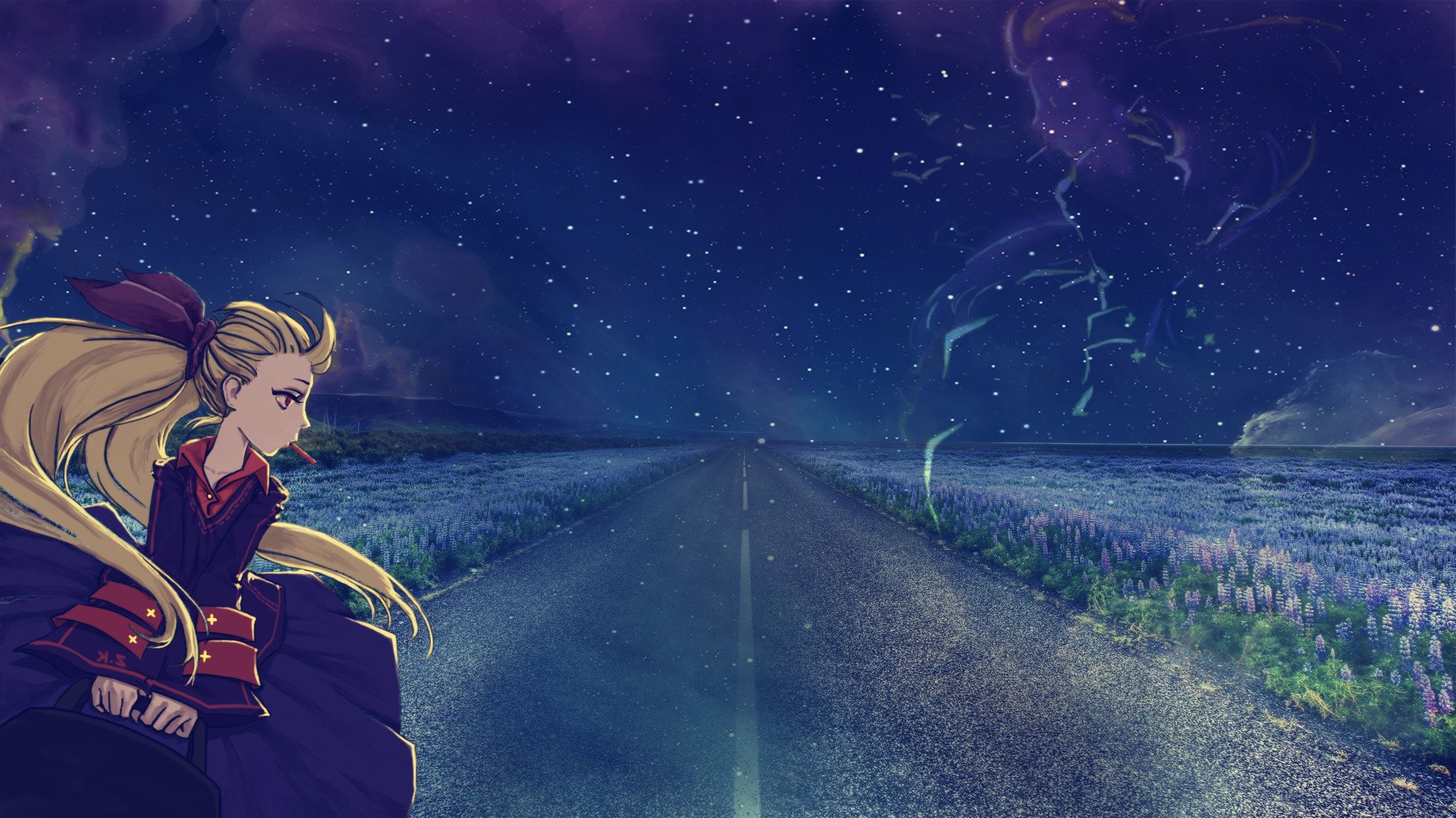 手绘,女孩,薰衣草花海