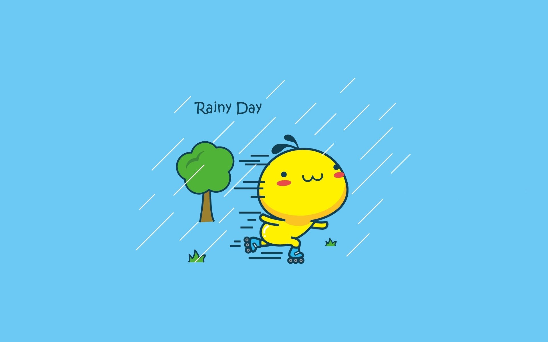 卡通人物,下雨,轮滑