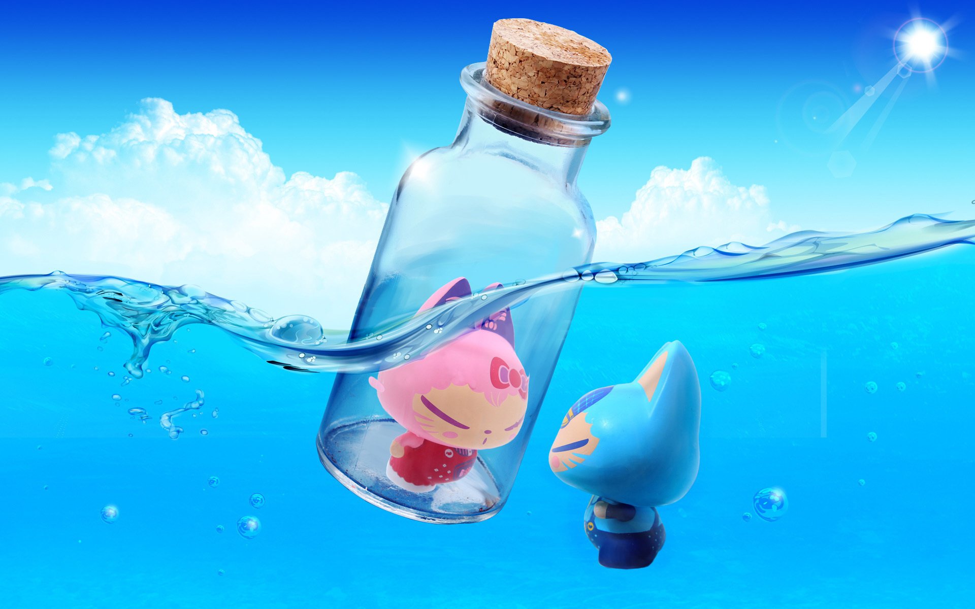 心动创意,拽猫,玻璃瓶,大海