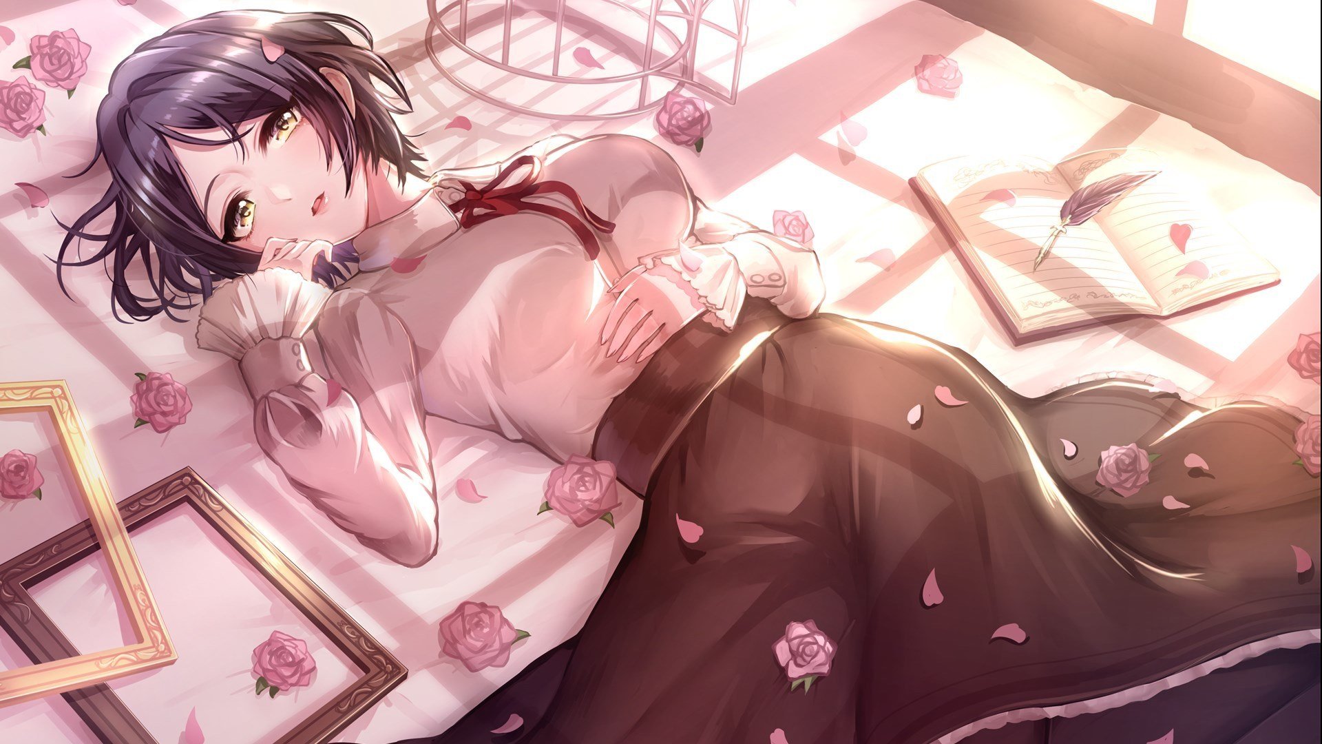 二次元,女孩,花朵