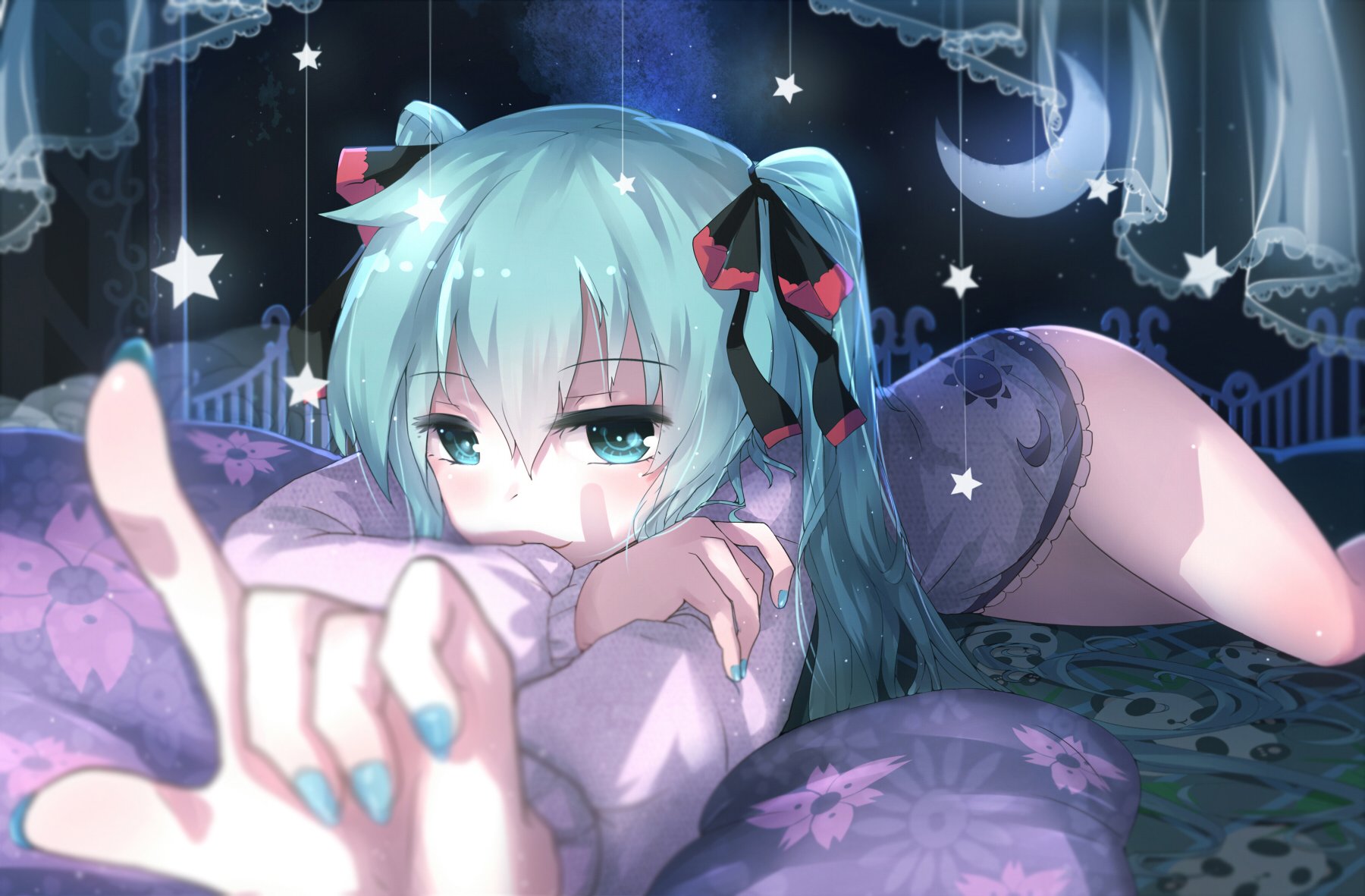 初音,可爱,月亮,星星