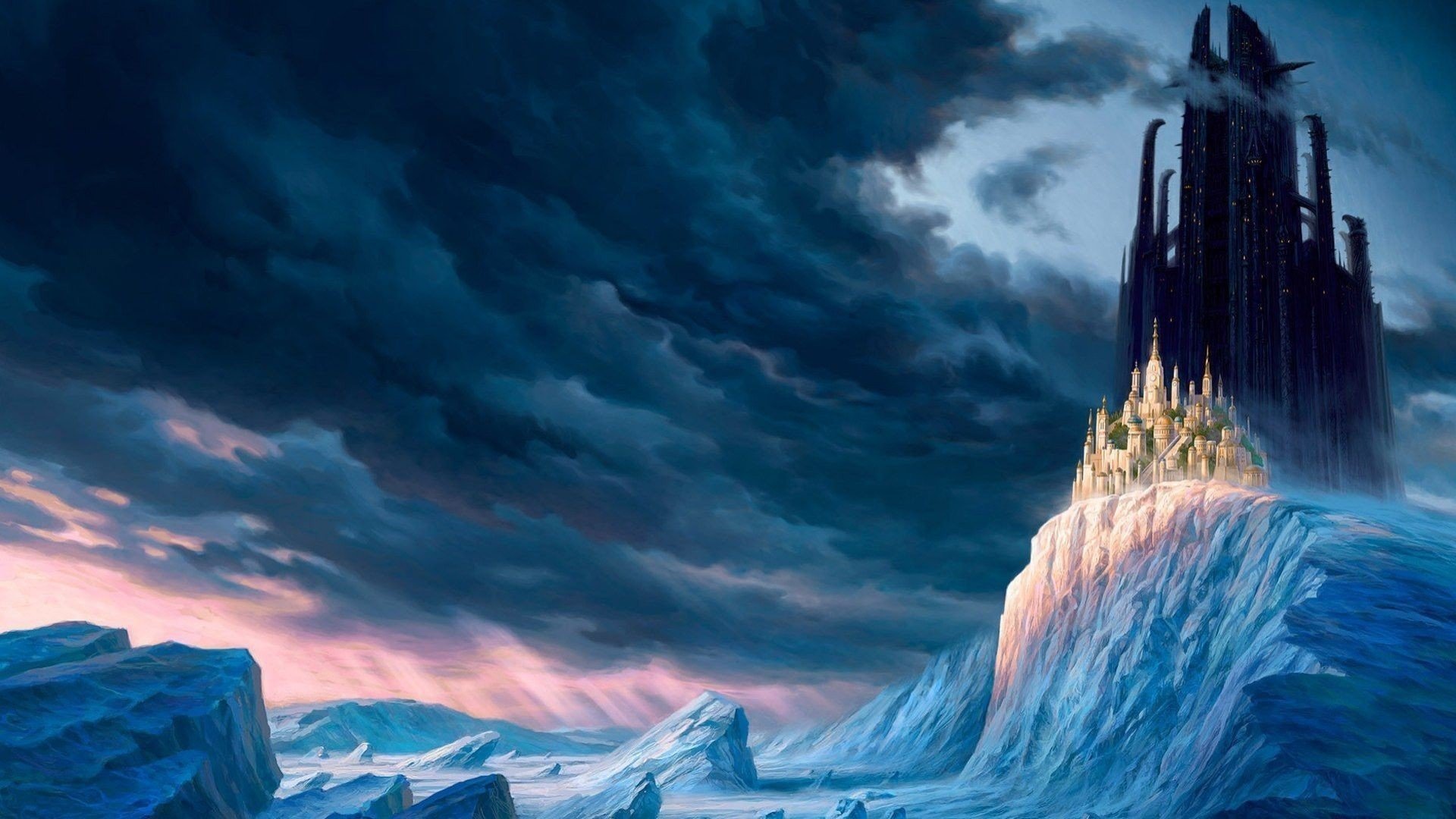 插画,风暴,城堡