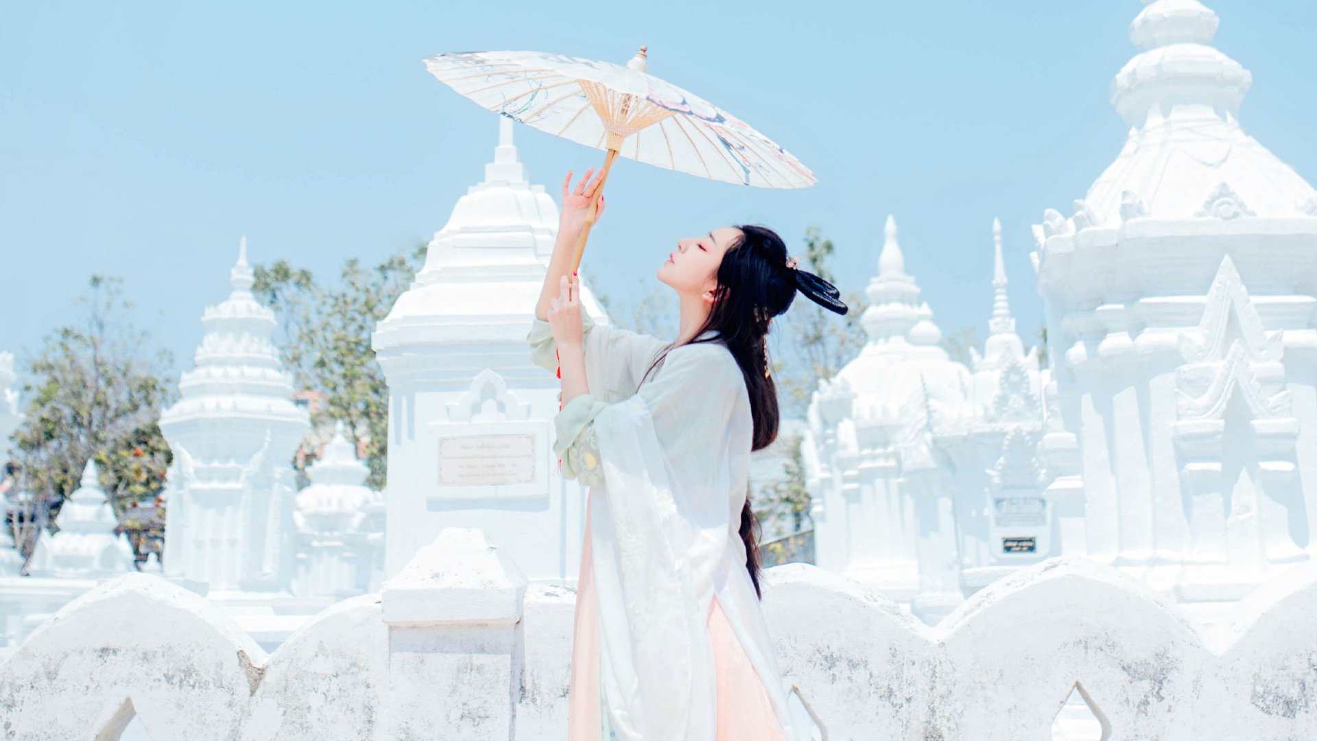 文艺古风,白衣,纸伞