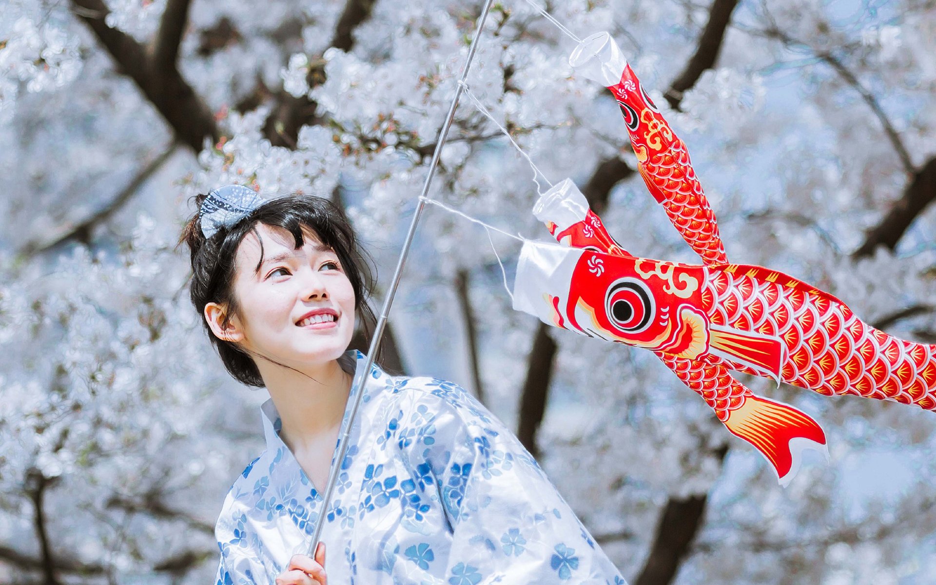 文艺古风,唯美,和服,日系,鲤鱼旗