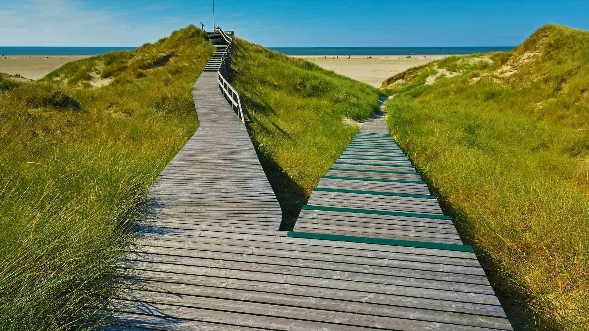 风景,德国阿姆鲁姆岛诺尔多夫市的木板路