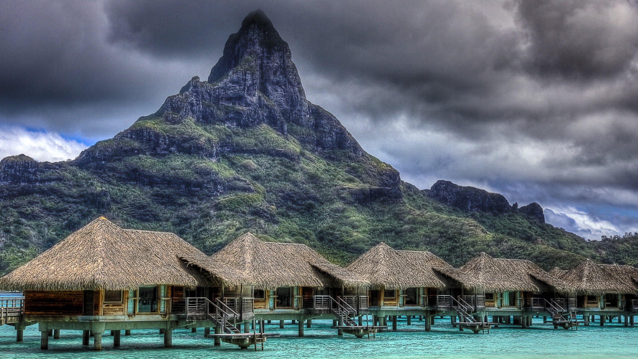 风景,大海,山,木屋