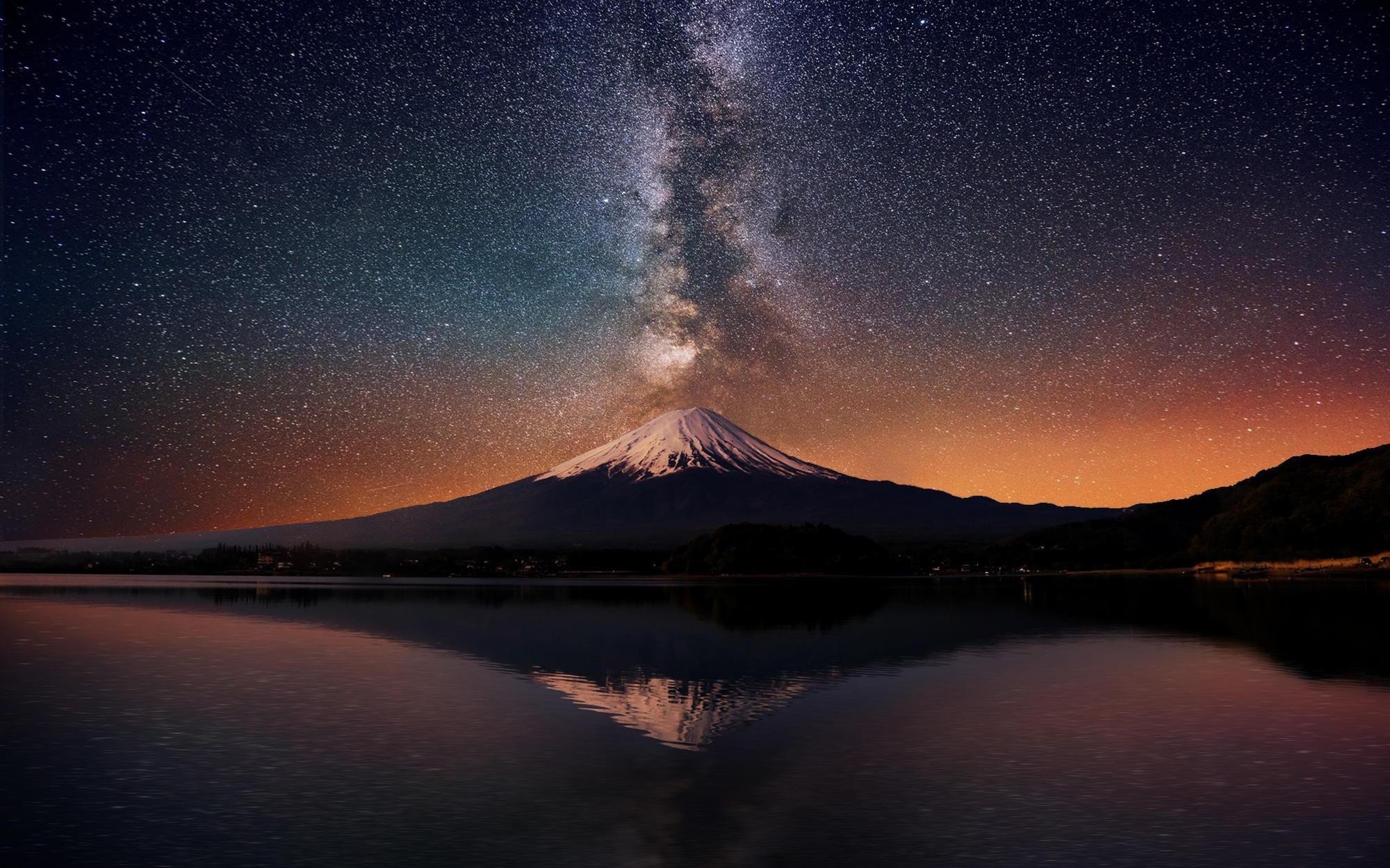 风景,日本,富士山,星空