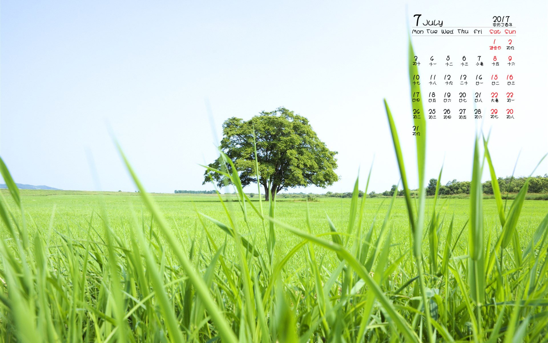 月历,2017年7月