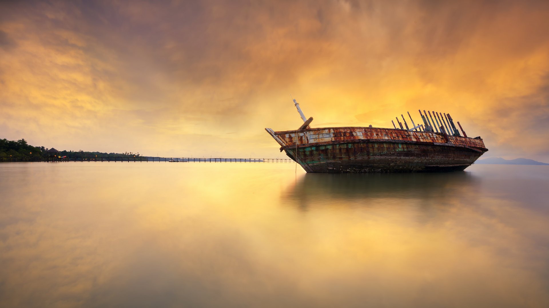 风景,落日余晖,海滩,船