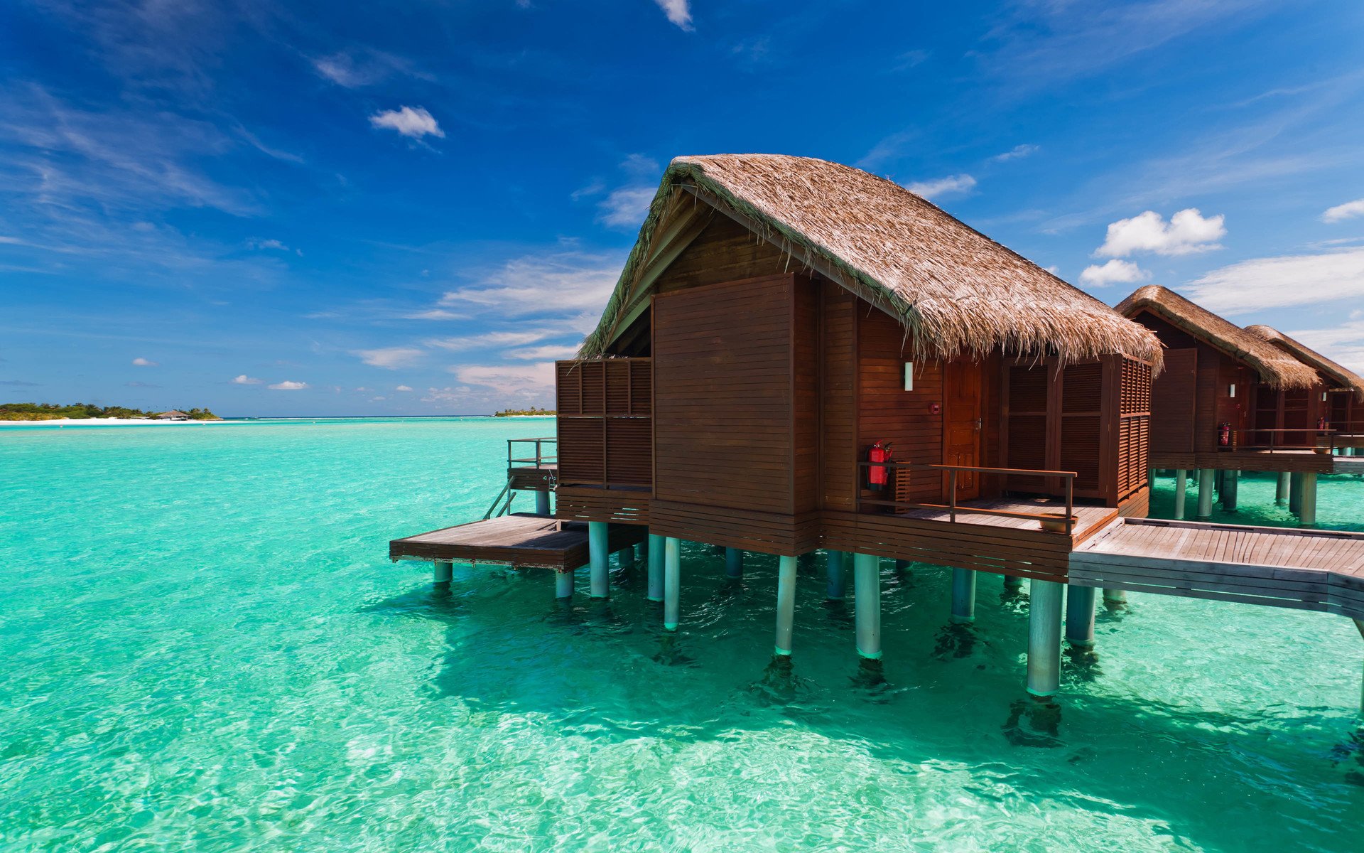 风景,海洋天堂,海上木屋,大海,蓝天,白云