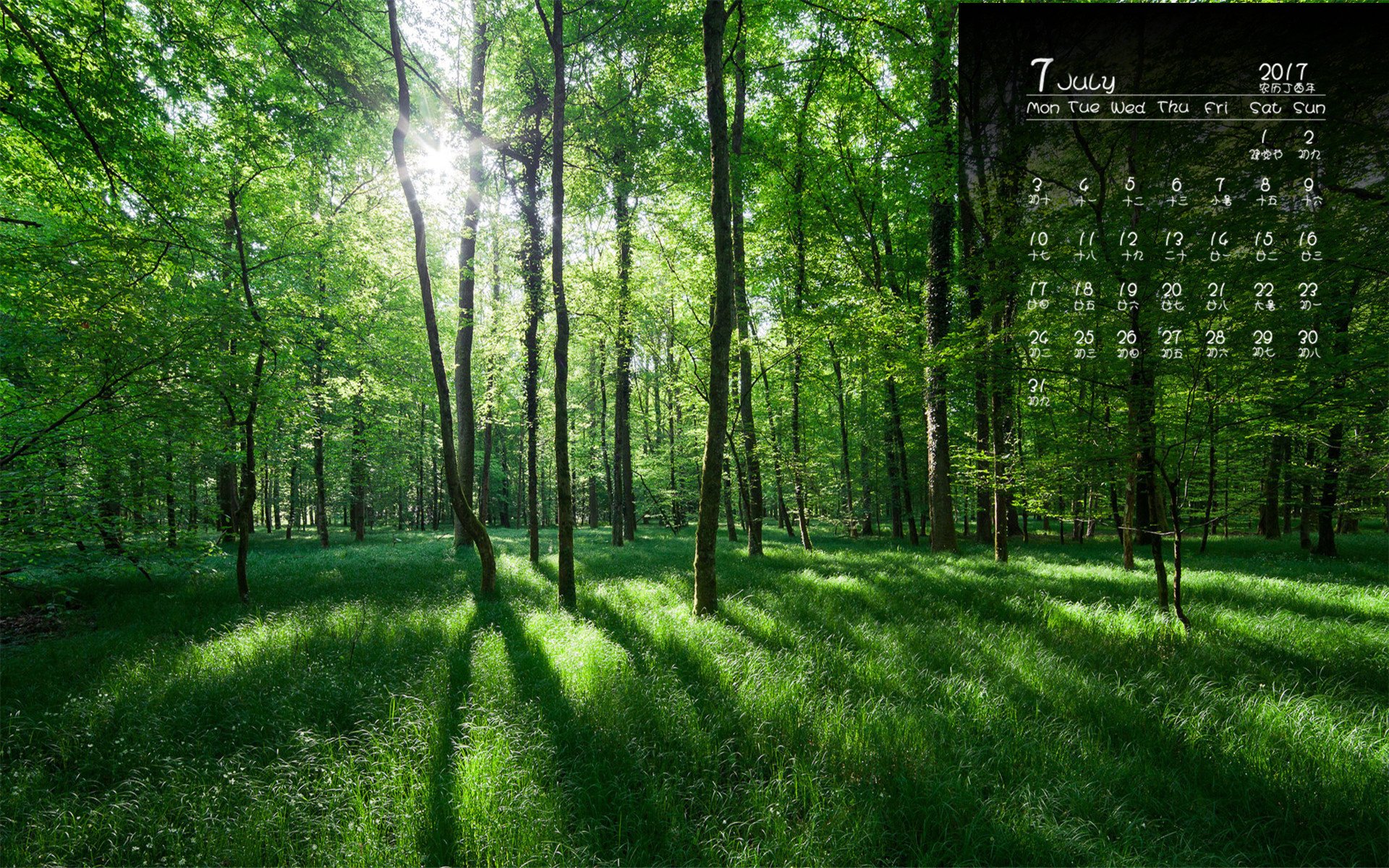 月历,2017年7月