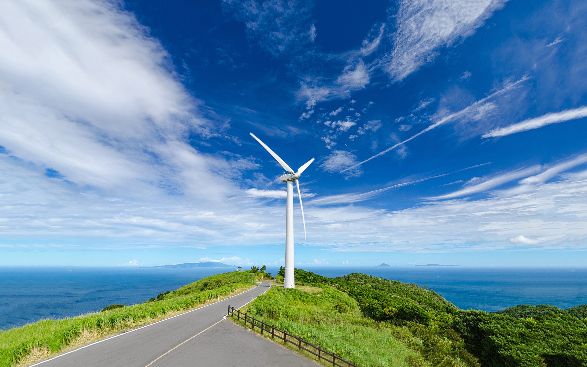 风景,自然风光,风车,风力发电,蓝天,白云,大海