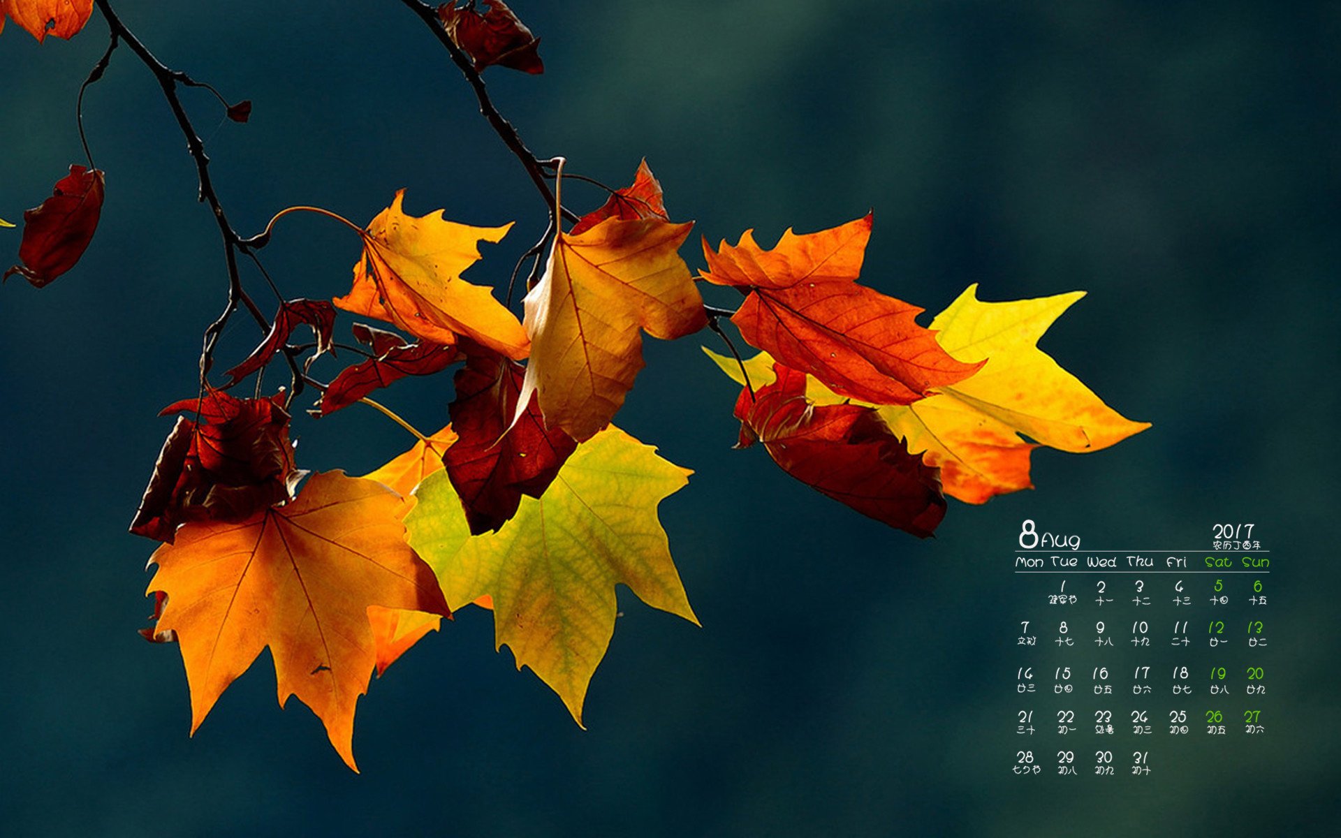 月历,2017年8月