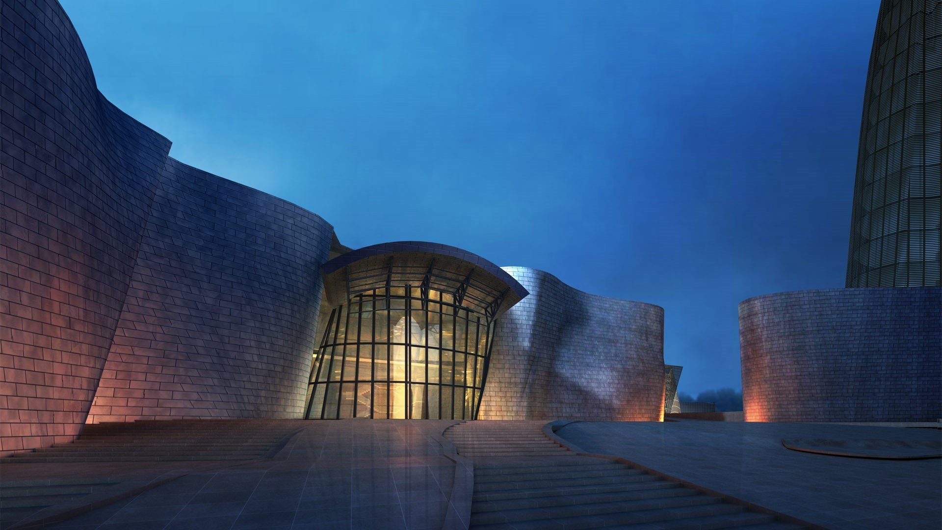 风景,虚拟,3D,建筑,城市夜景