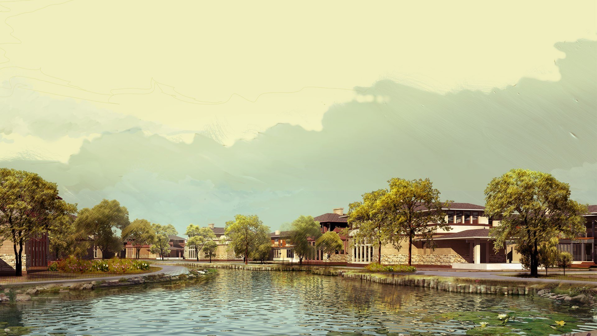 风景,虚拟,建筑,3D,园林