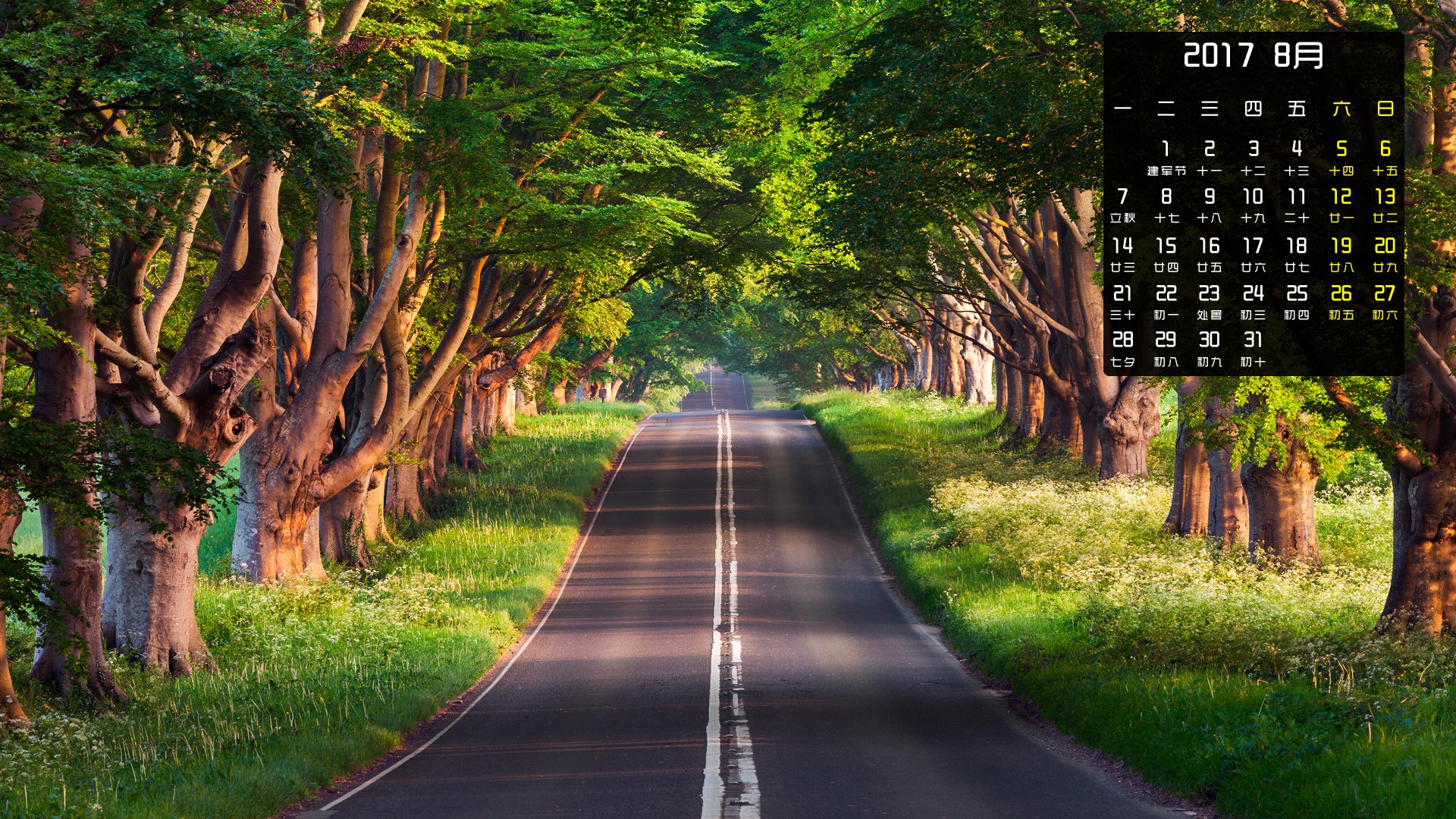 月历,2017年8月