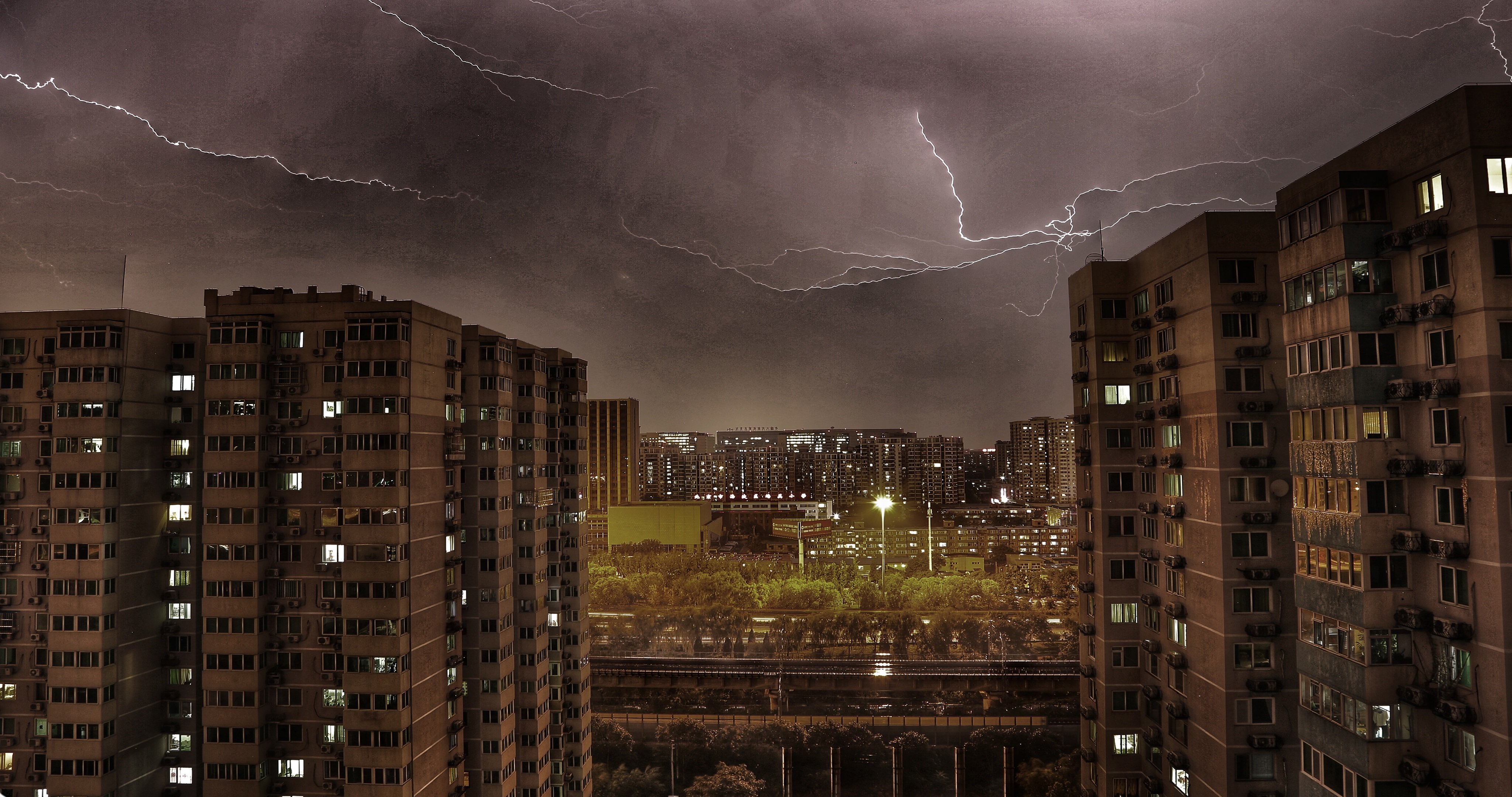 4K,风景,城市夜景,天气,闪电,建筑