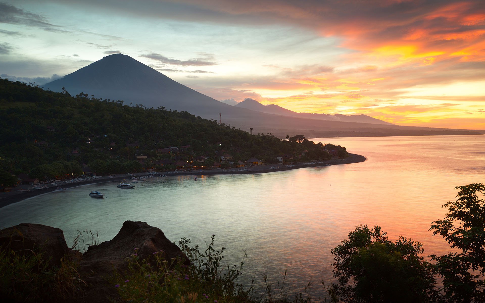 风景,落日余晖,海湾,大海,夕阳,海岸线