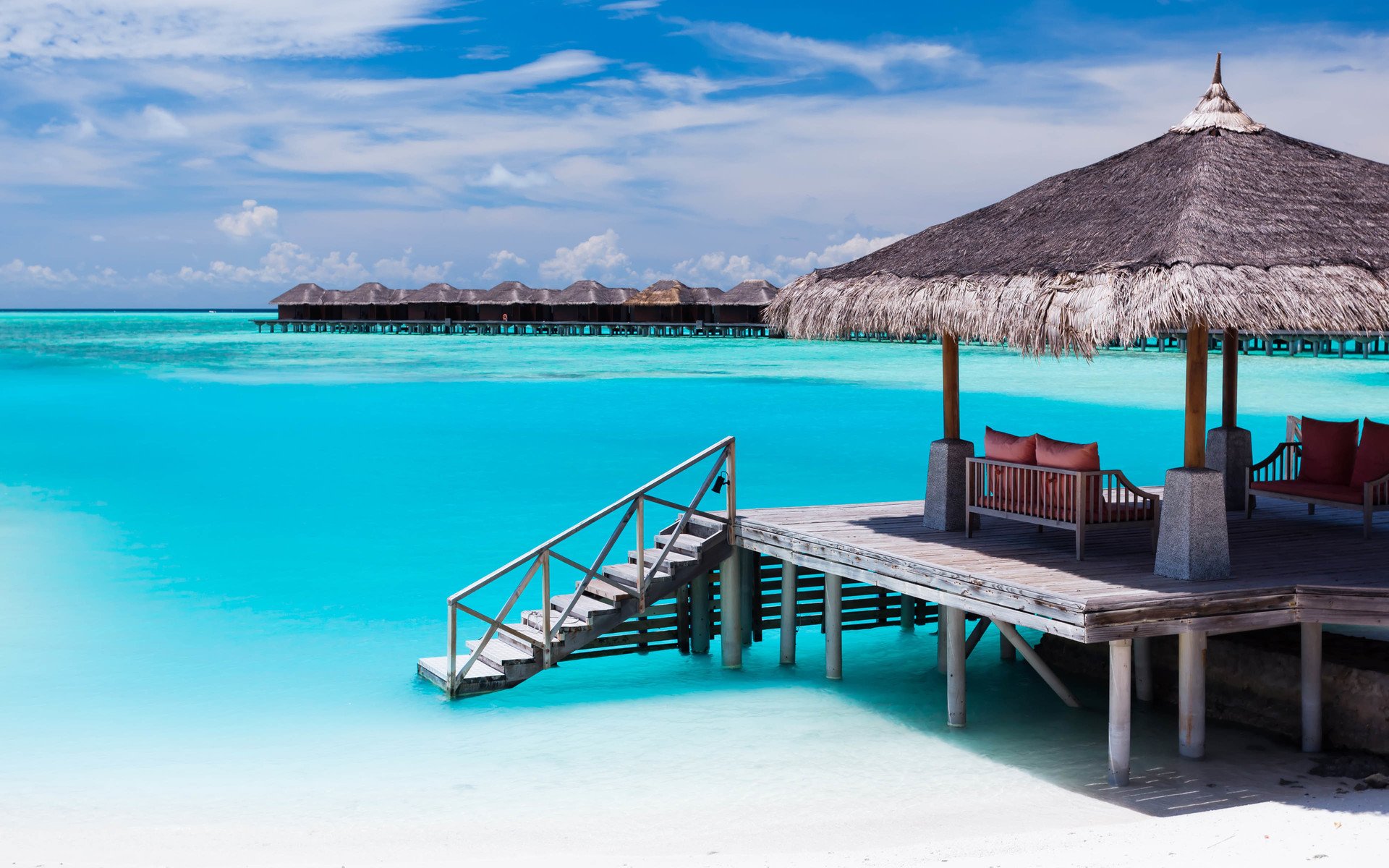 风景,海洋天堂,大海,碧海蓝天,海上木屋,沙滩