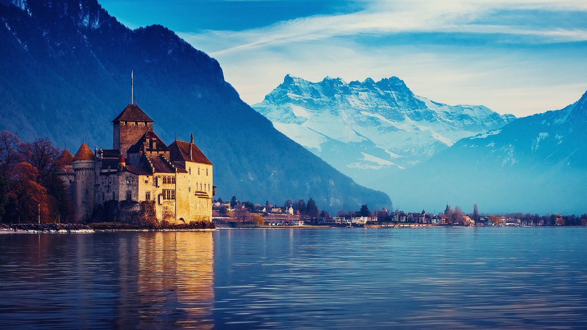 风景,建筑,自然风光,城堡,雪山,湖泊