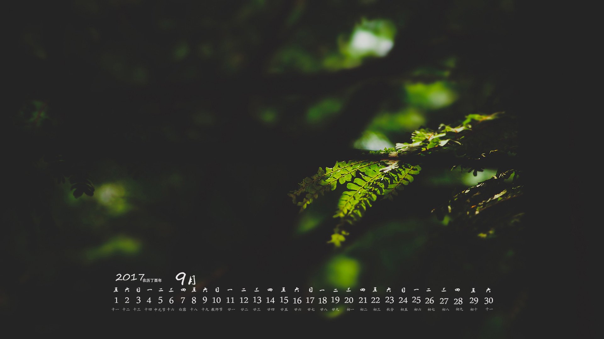 月历,2017年9月