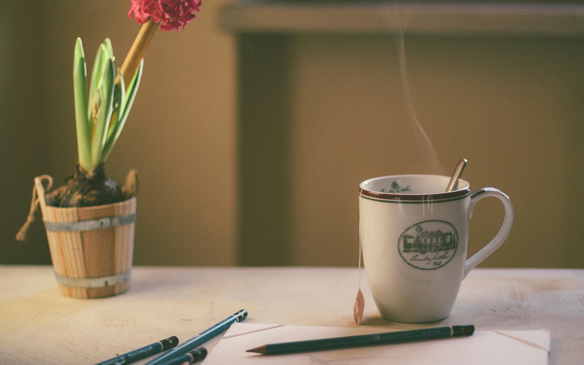 小清新,静物写真,咖啡,笔,盆栽
