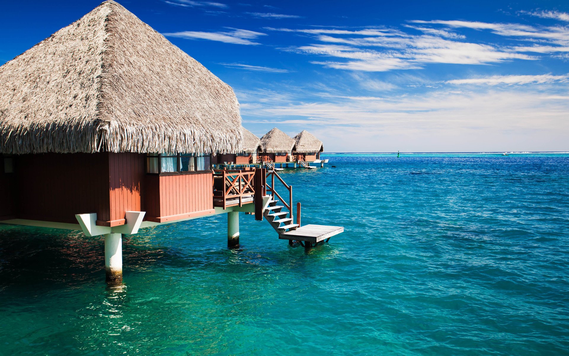 风景,海洋天堂,海上木屋,大海,碧海蓝天